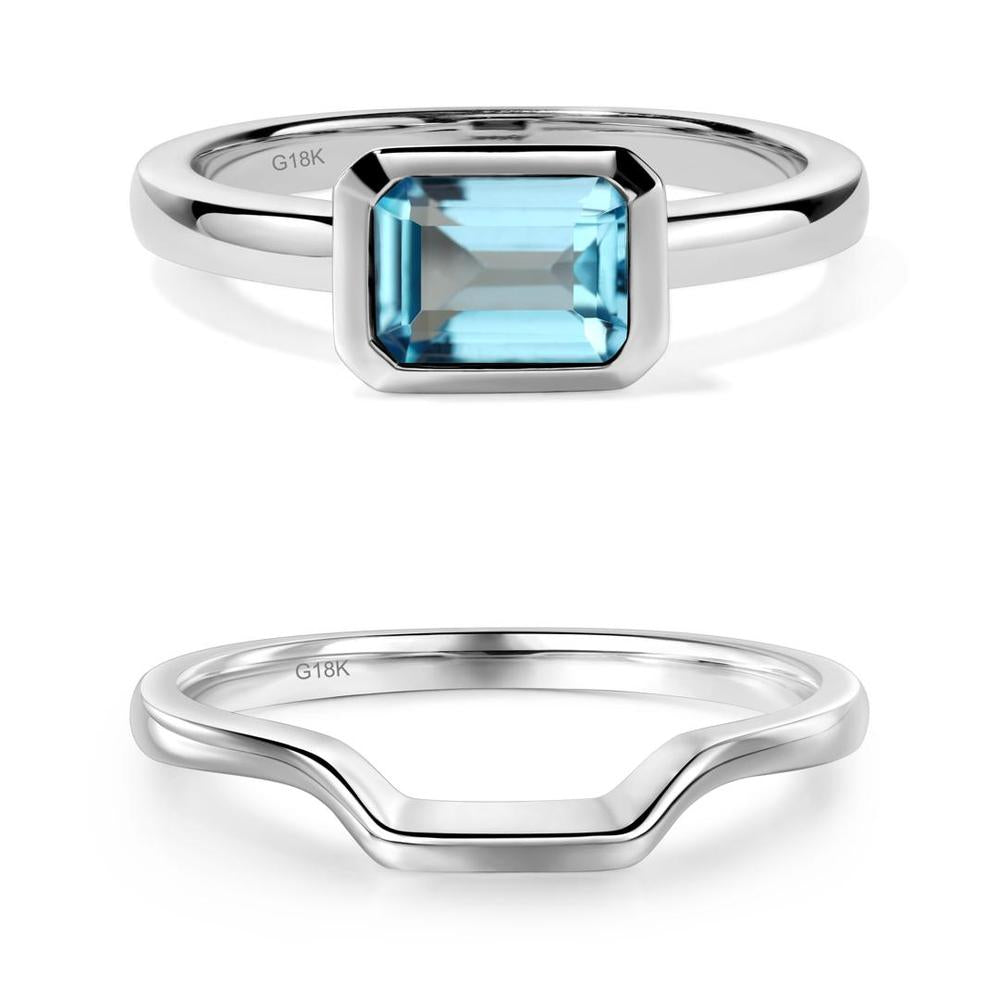 East West Emerald Cut Swiss Blue Topaz Bezel Ring - LUO Jewelry #metal_xxxxx