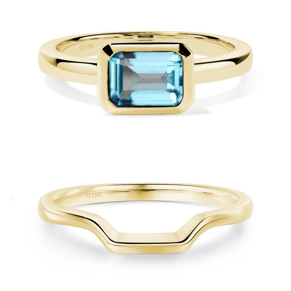 East West Emerald Cut Swiss Blue Topaz Bezel Ring - LUO Jewelry #metal_xxxxx