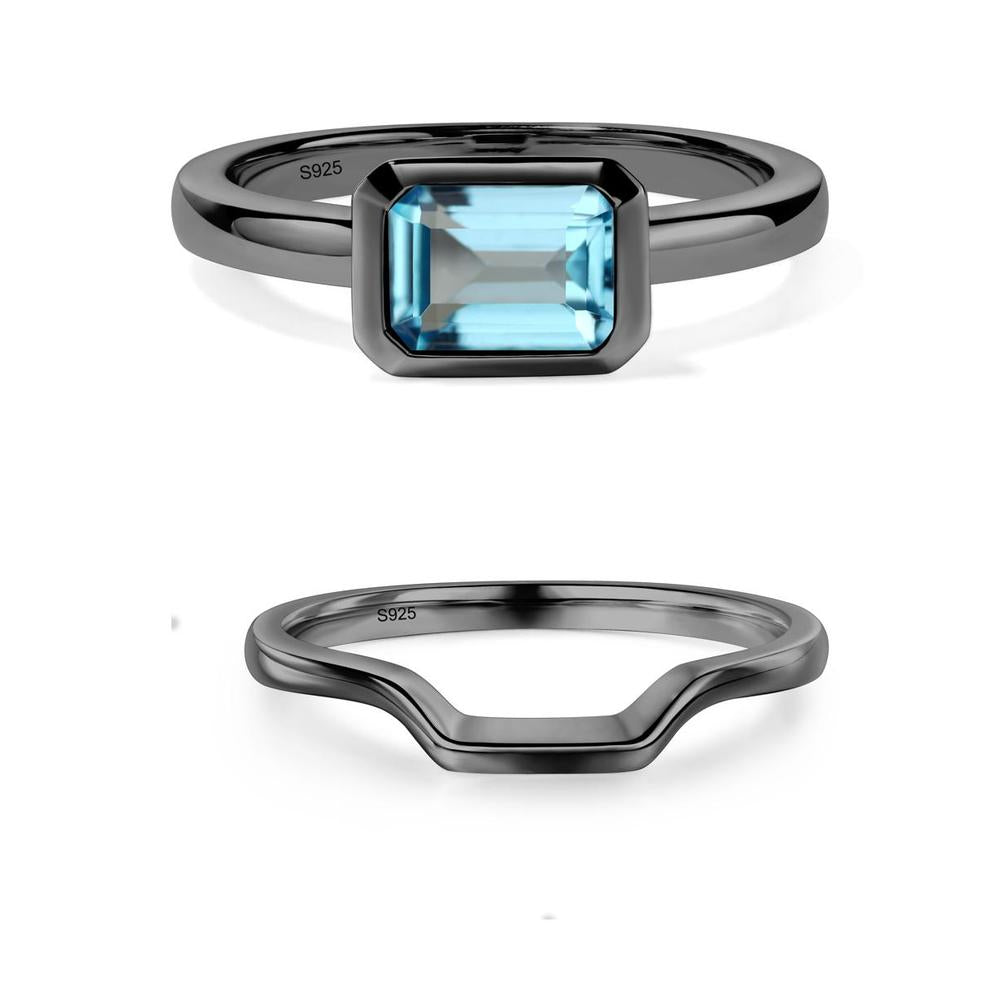 East West Emerald Cut Swiss Blue Topaz Bezel Ring - LUO Jewelry #metal_xxxxx