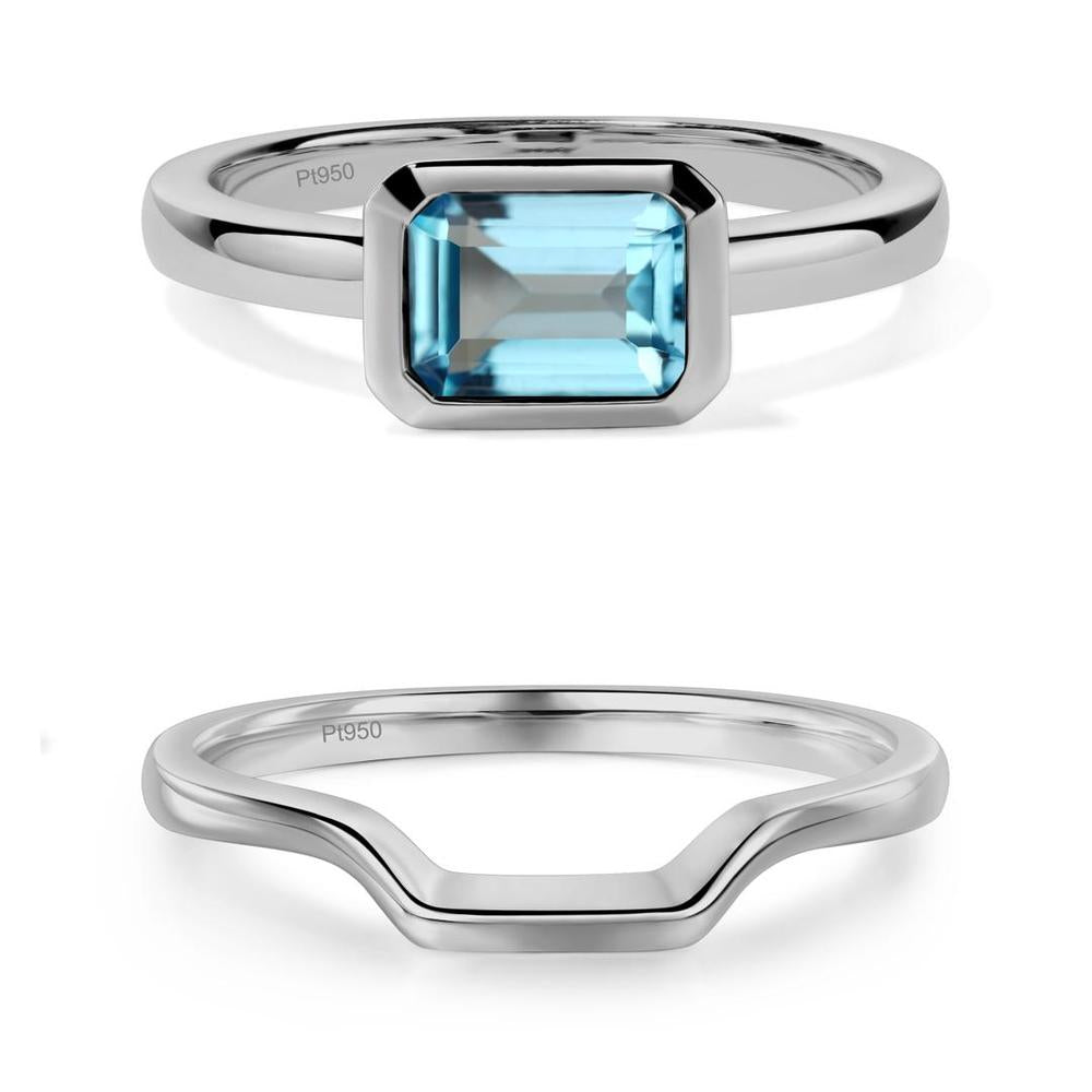 East West Emerald Cut Swiss Blue Topaz Bezel Ring - LUO Jewelry #metal_xxxxx