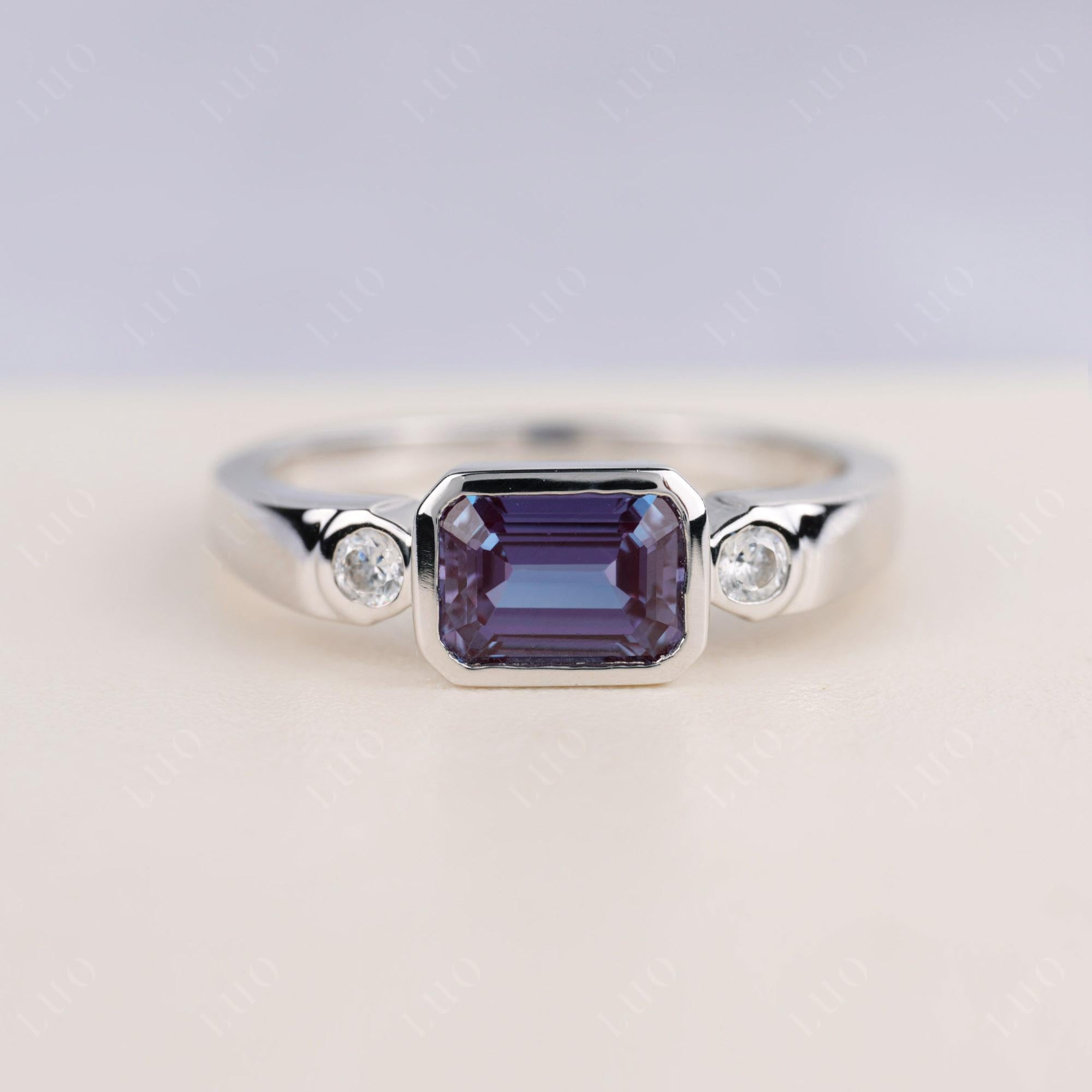 Alexandrite Bezel Emerald Cut Ring - LUO Jewelry 