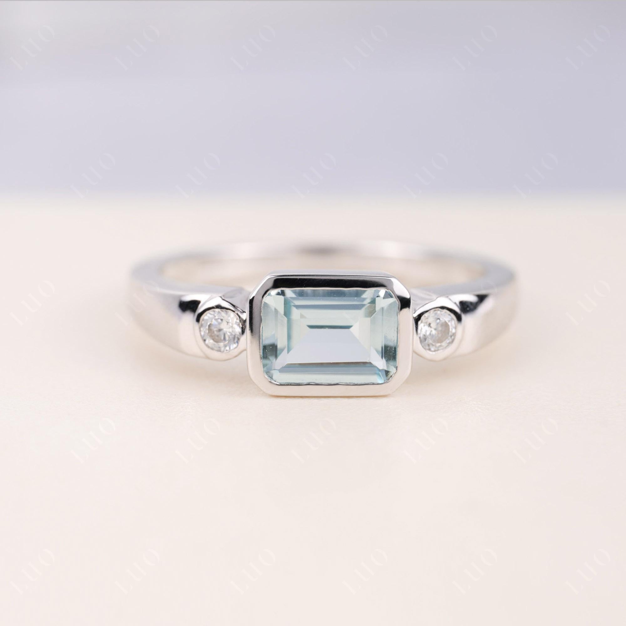 Antique Style Aquamarine East West Ring - LUO Jewelry 