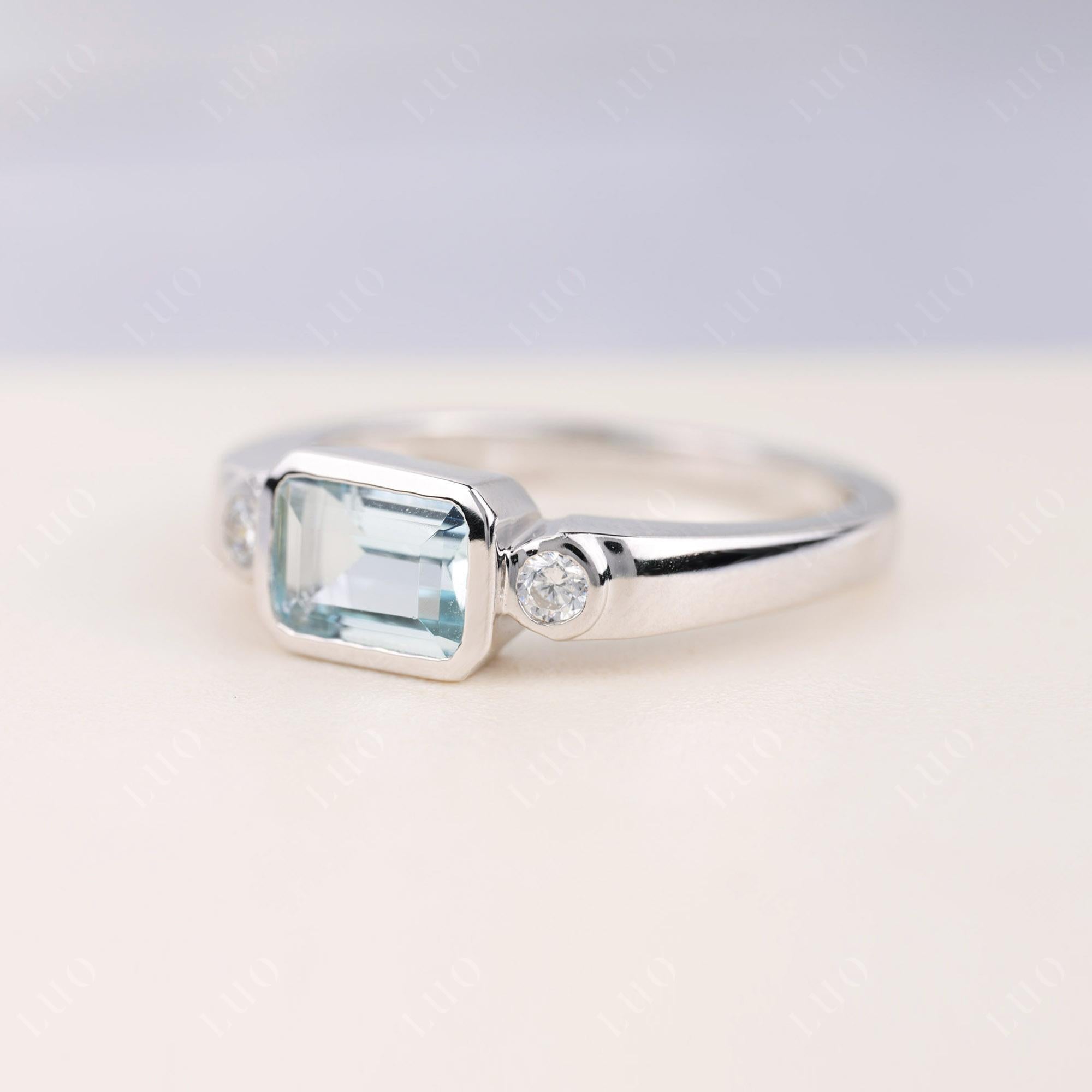 Antique Style Aquamarine East West Ring - LUO Jewelry 