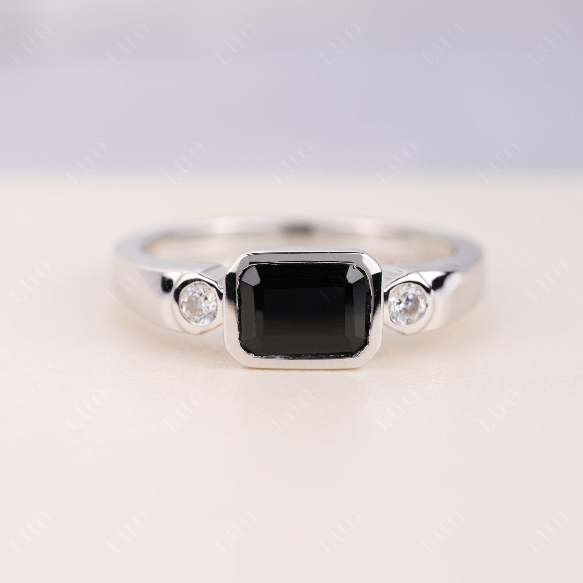 Antique Style Black Spinel East West Ring - LUO Jewelry 