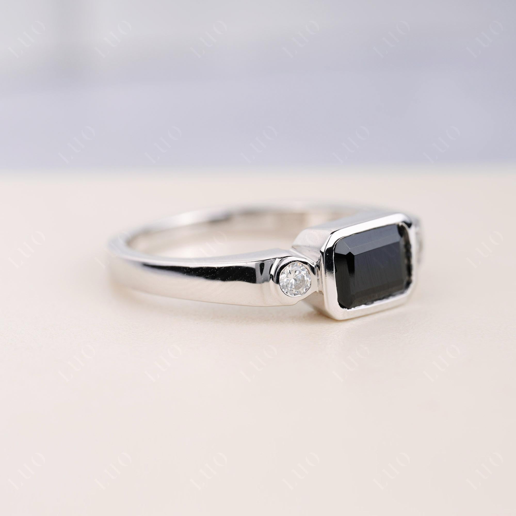 Antique Style Black Spinel East West Ring - LUO Jewelry 