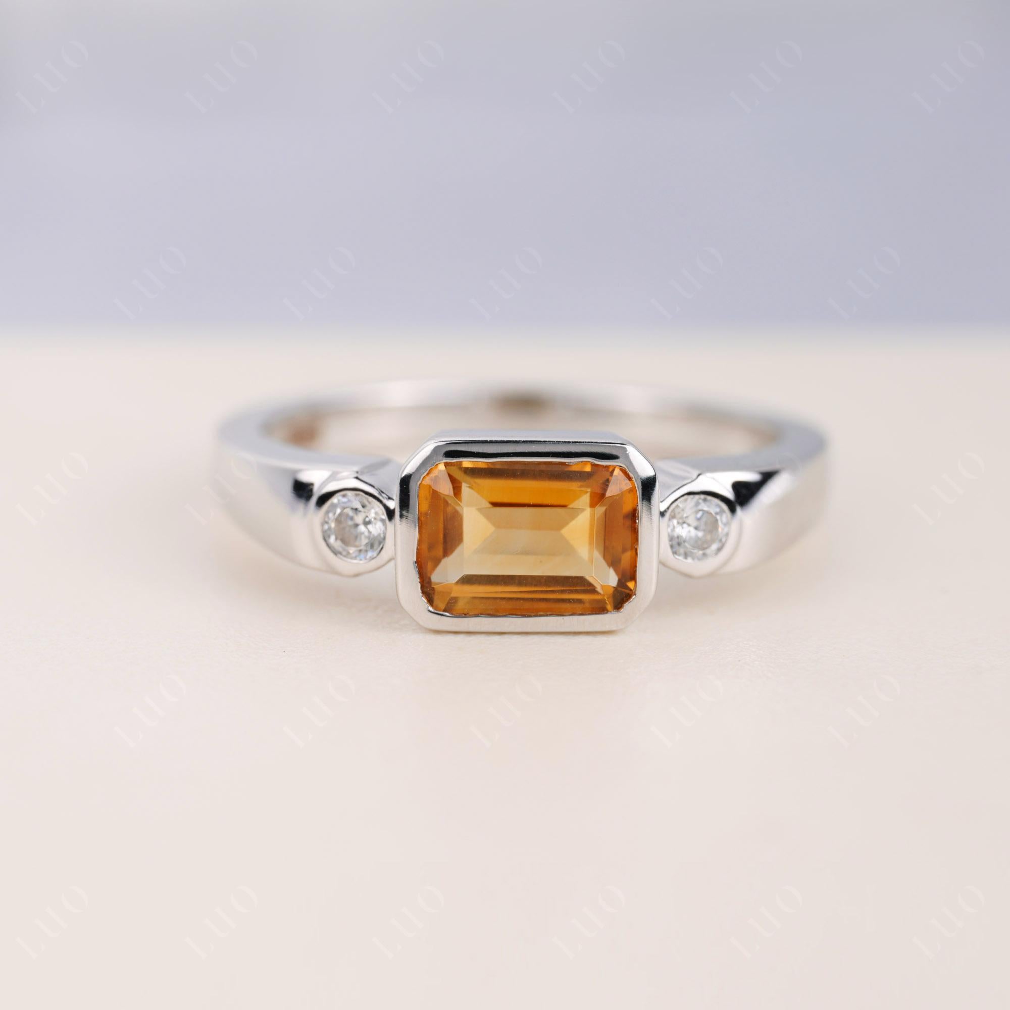 Citrine Bezel Emerald Cut Ring - LUO Jewelry 