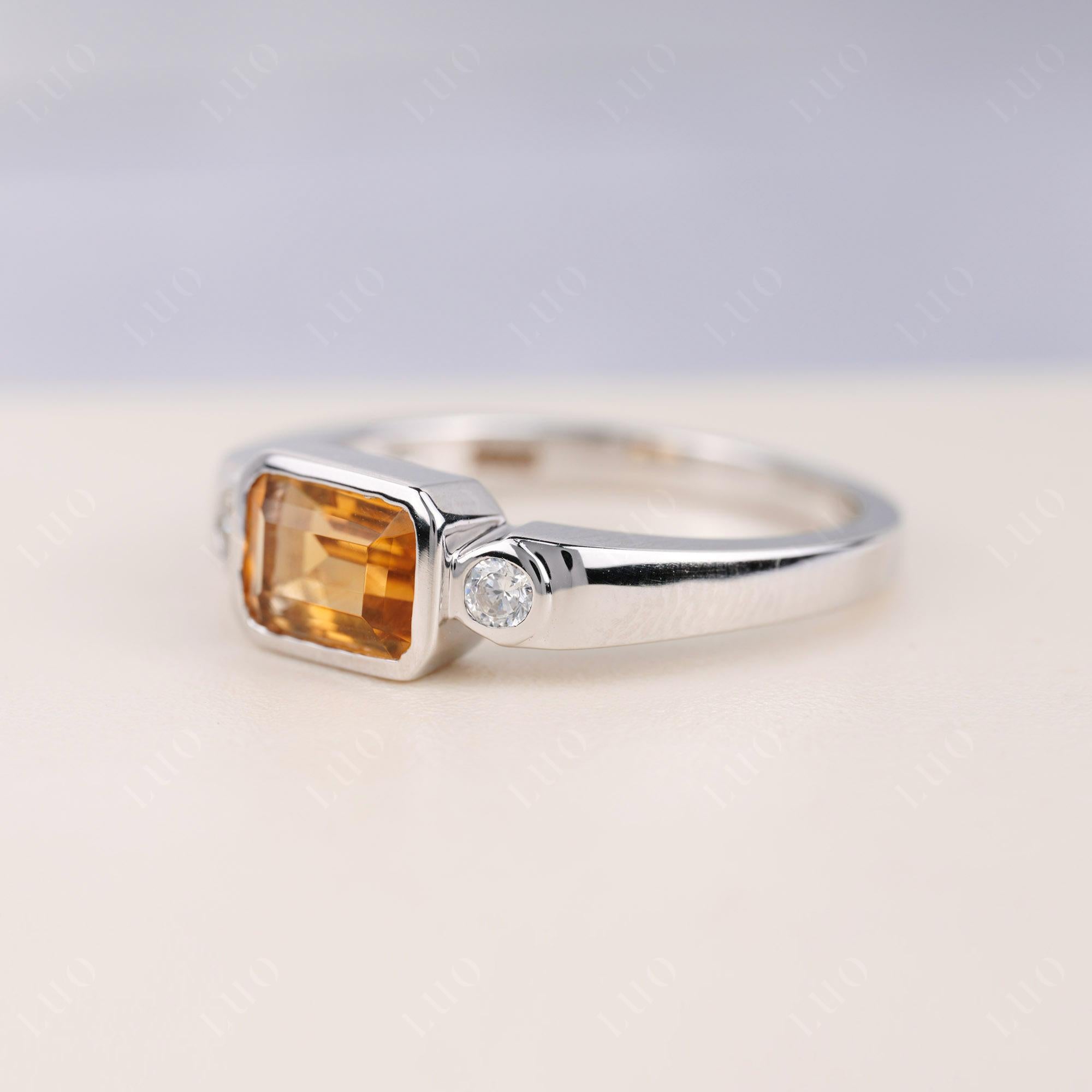 Citrine Bezel Emerald Cut Ring - LUO Jewelry 