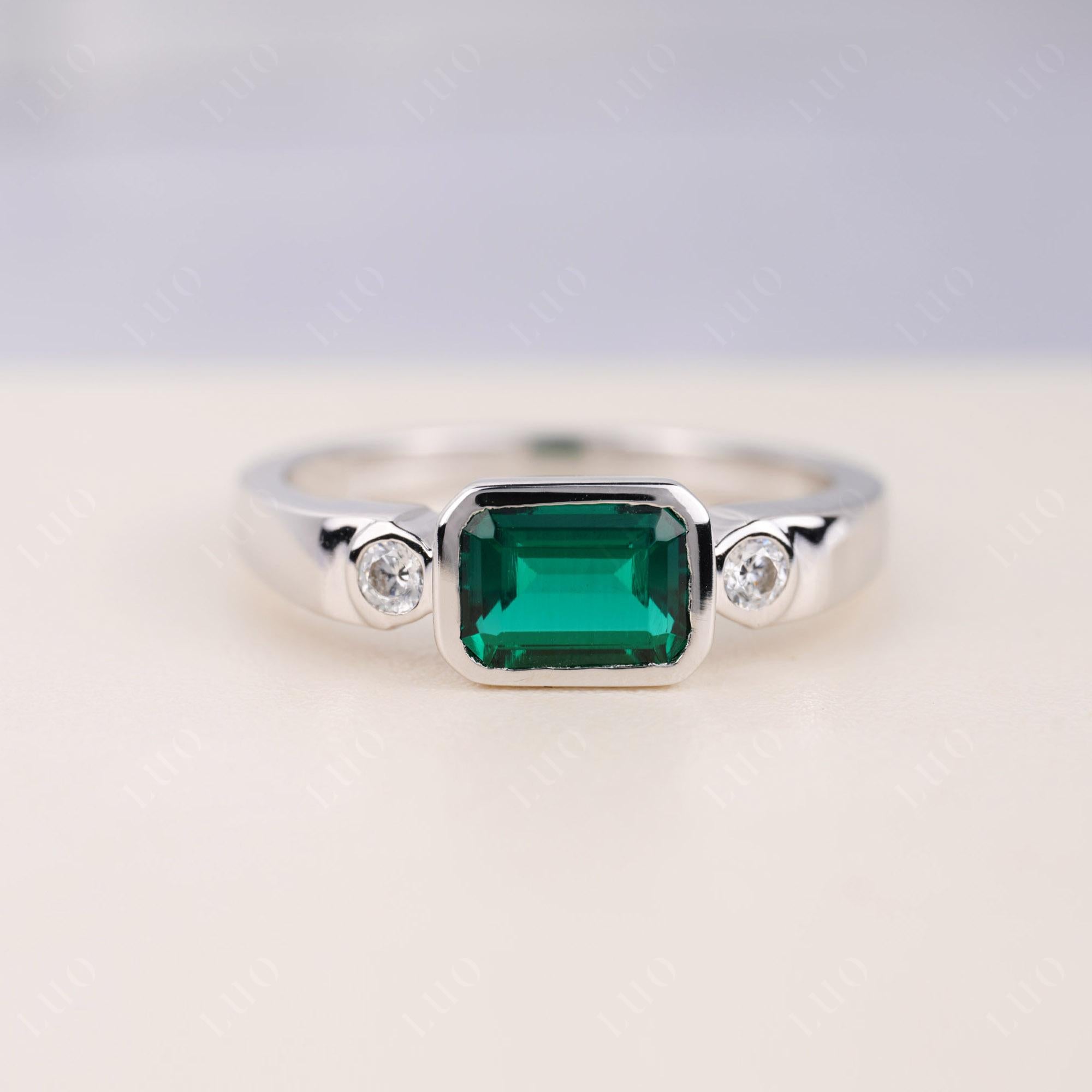 Antique Style Emerald East West Ring - LUO Jewelry 