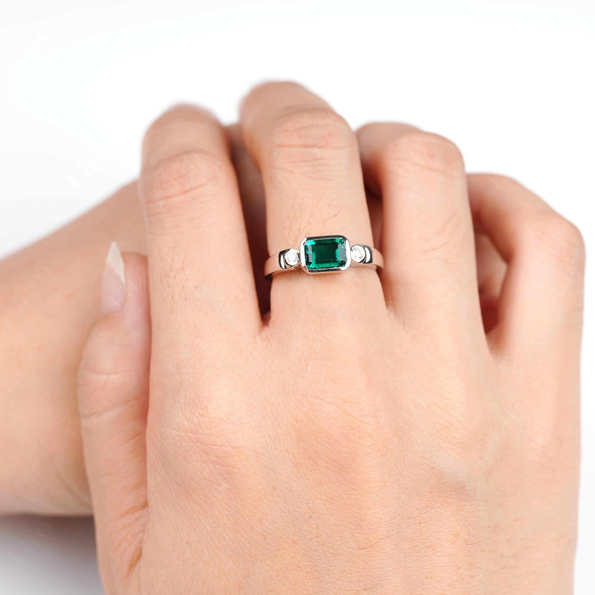 Antique Style Emerald East West Ring - LUO Jewelry 