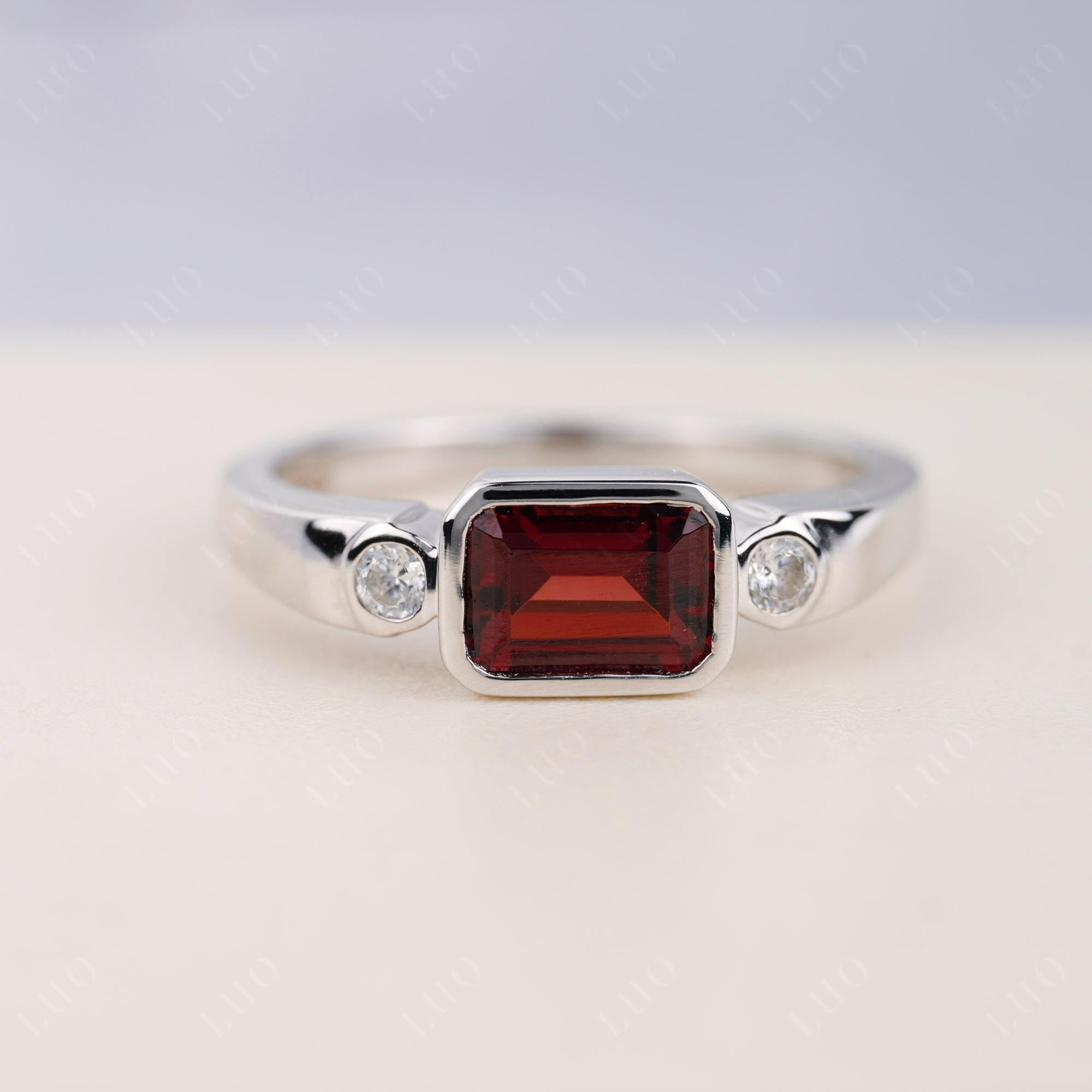 Garnet Bezel Emerald Cut Ring - LUO Jewelry 