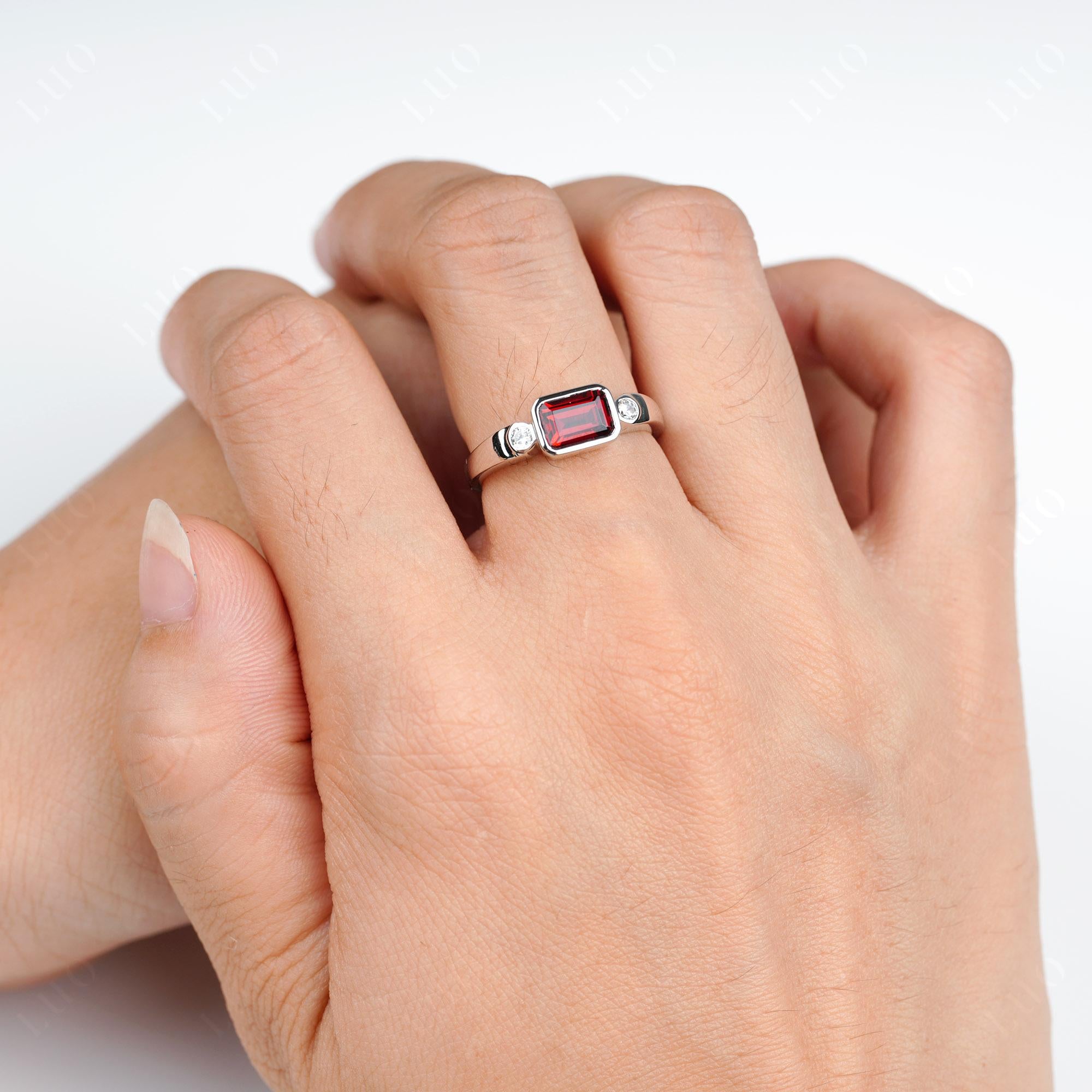 Garnet Bezel Emerald Cut Ring - LUO Jewelry 