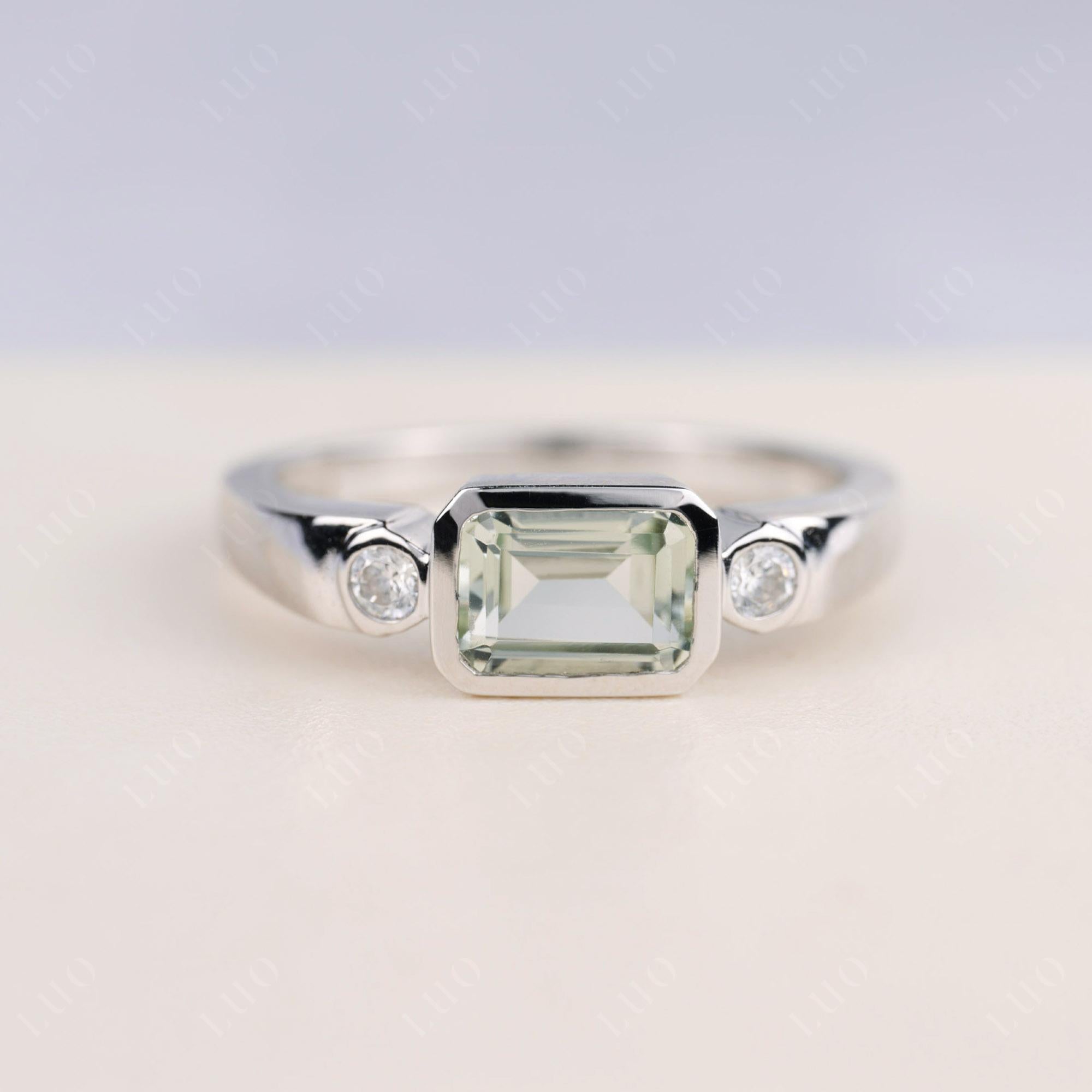 Green Amethyst Bezel Emerald Cut Ring - LUO Jewelry 