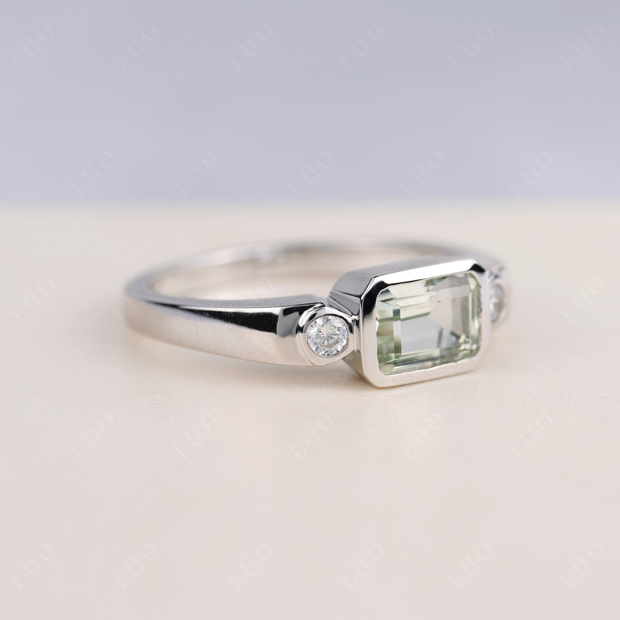 Green Amethyst Bezel Emerald Cut Ring - LUO Jewelry 