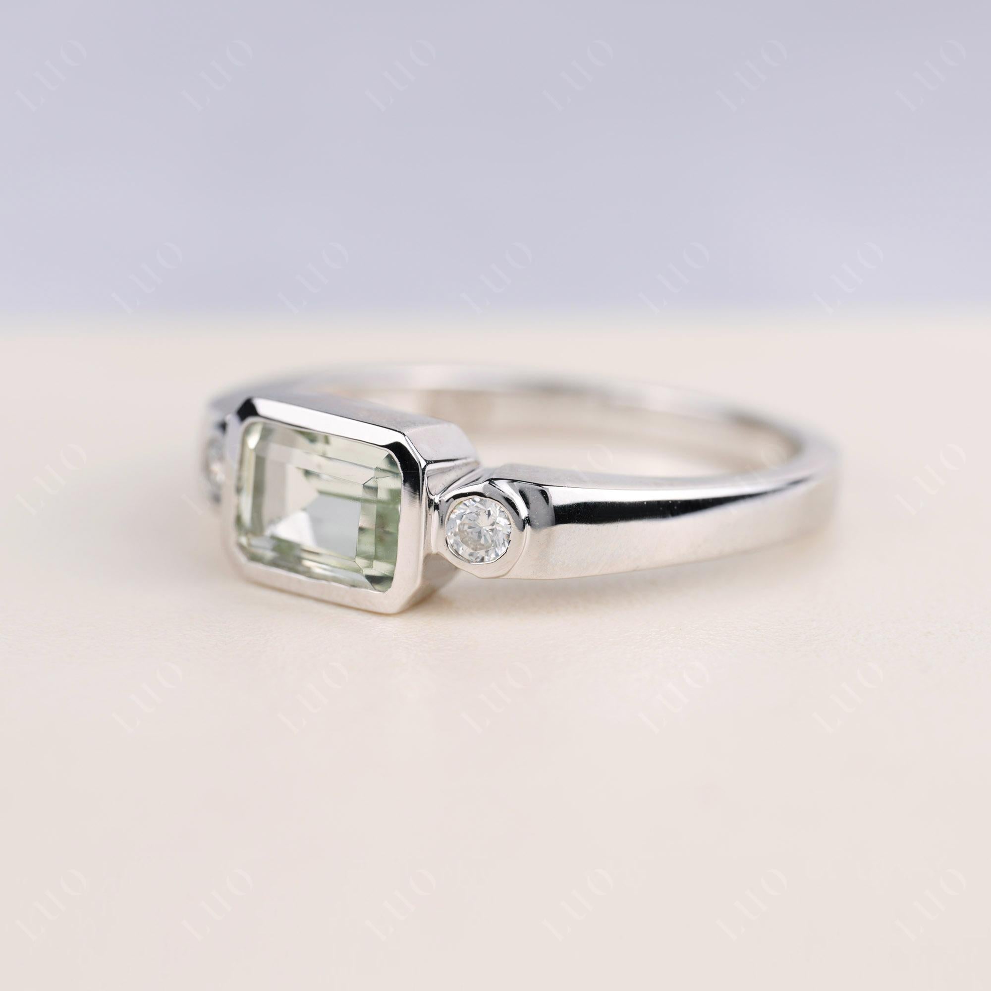 Green Amethyst Bezel Emerald Cut Ring - LUO Jewelry 