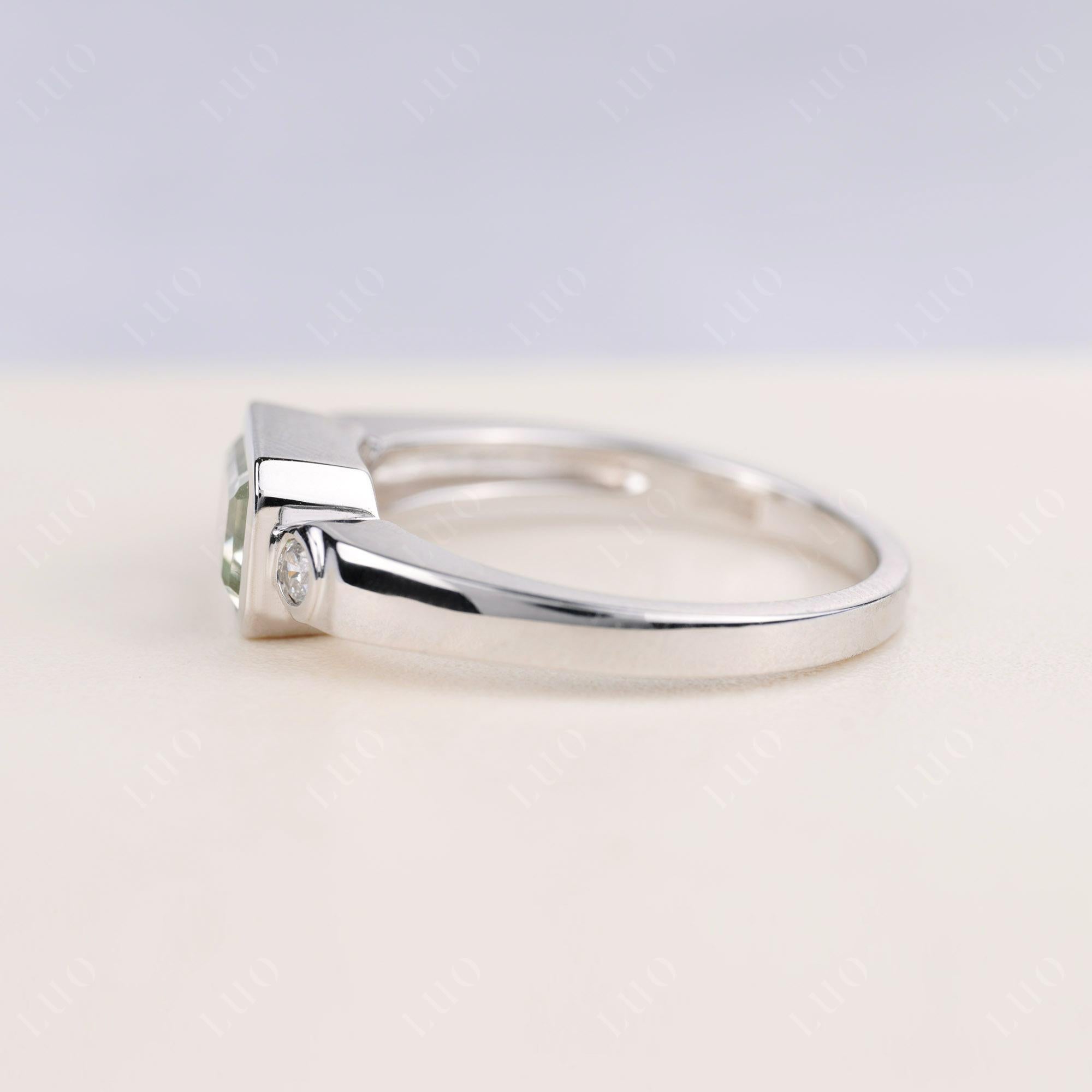 Green Amethyst Bezel Emerald Cut Ring - LUO Jewelry 