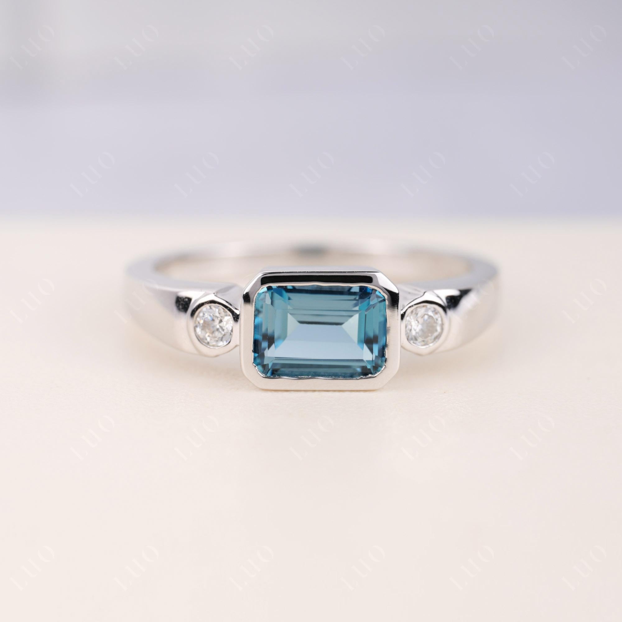 Antique Style London Blue Topaz East West Ring - LUO Jewelry 