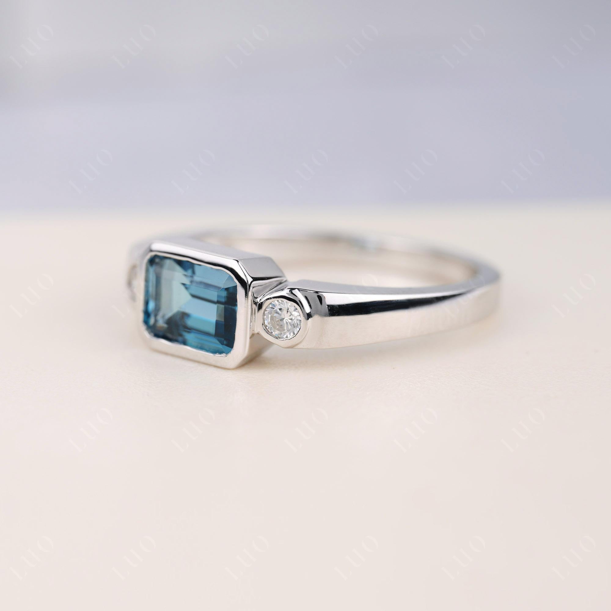 Antique Style London Blue Topaz East West Ring - LUO Jewelry 