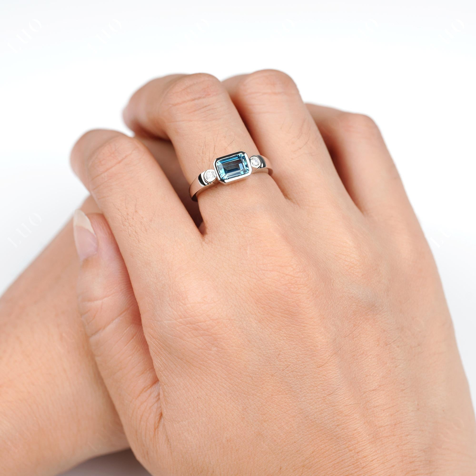 Antique Style London Blue Topaz East West Ring - LUO Jewelry 