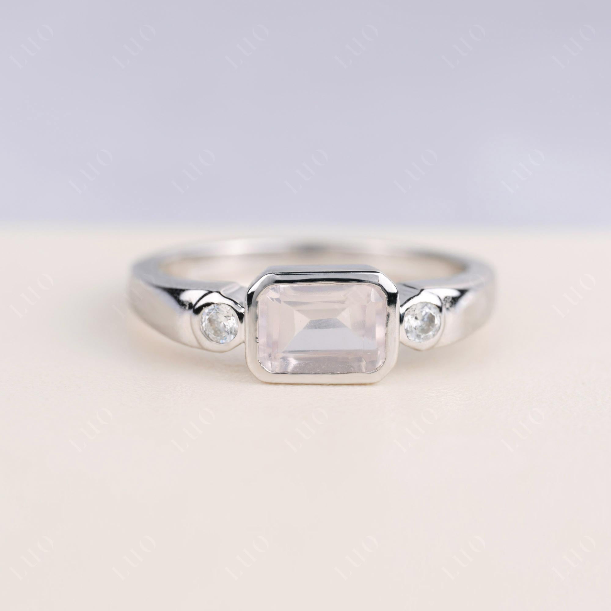 Rose Quartz Bezel Emerald Cut Ring - LUO Jewelry 