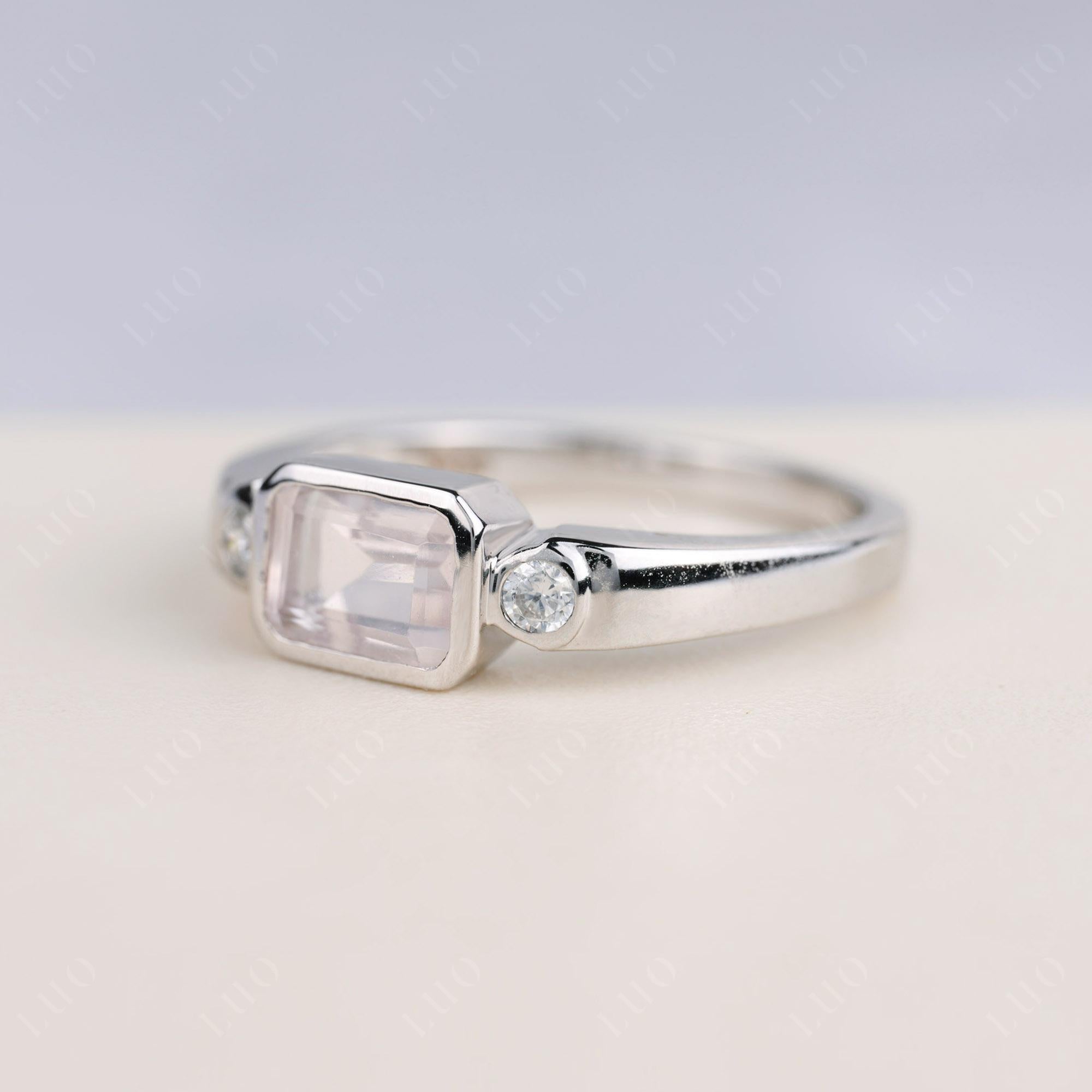 Rose Quartz Bezel Emerald Cut Ring - LUO Jewelry 