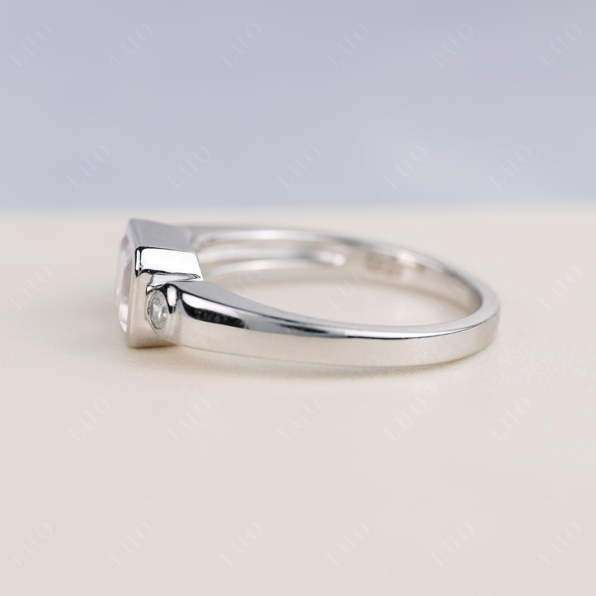 Rose Quartz Bezel Emerald Cut Ring - LUO Jewelry 