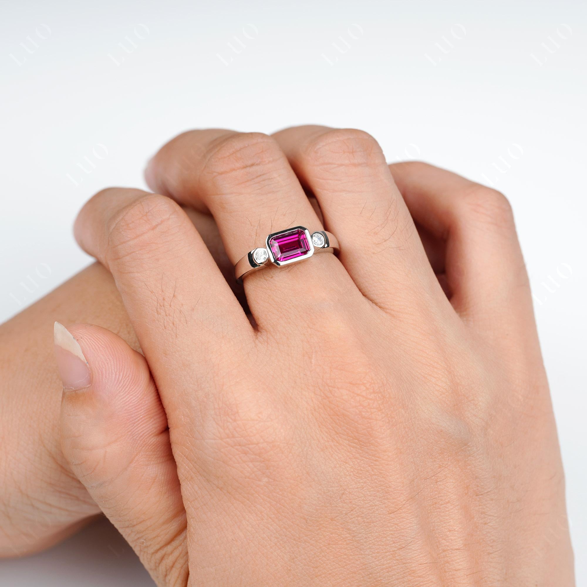 Ruby Bezel Emerald Cut Ring - LUO Jewelry 