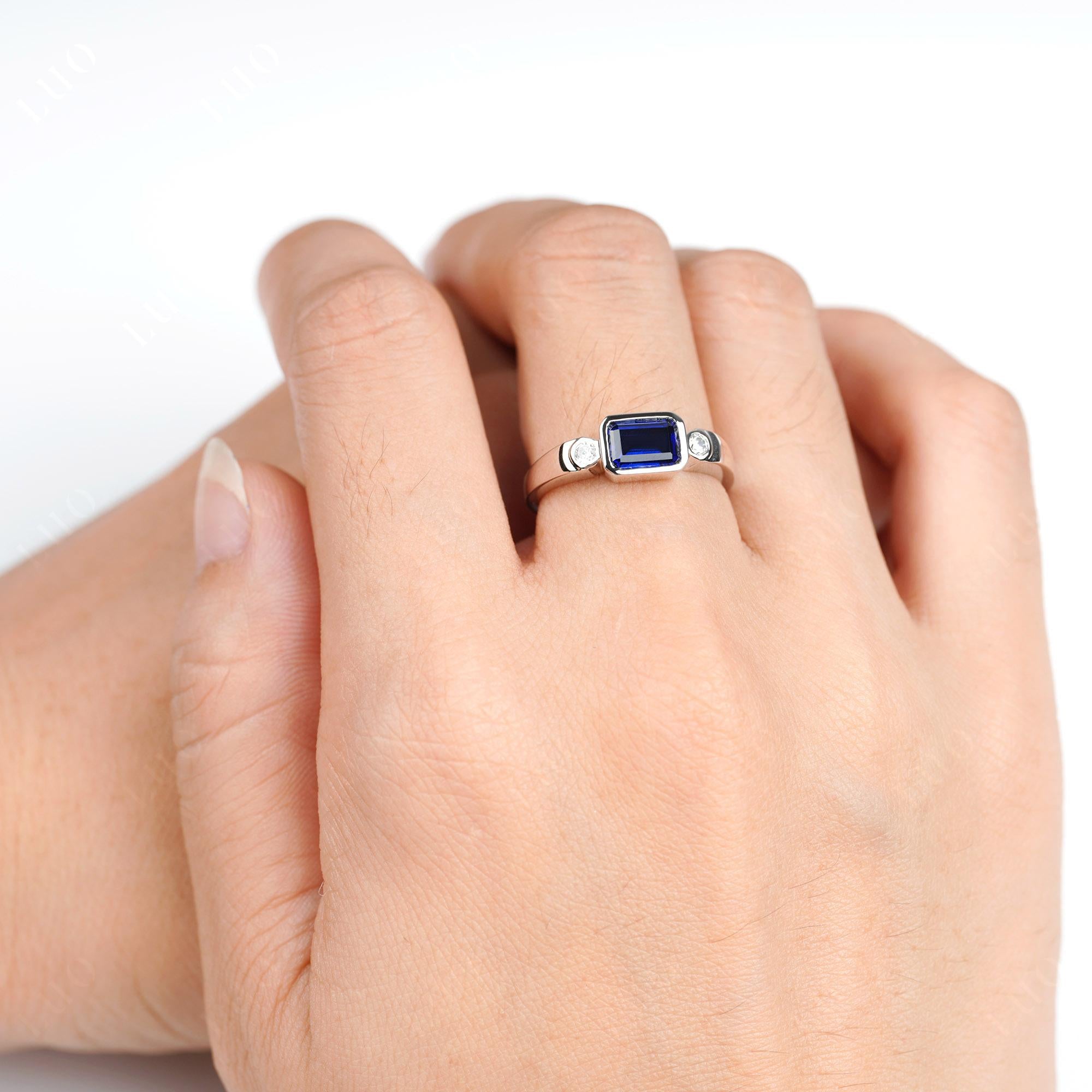 Antique Style Sapphire East West Ring - LUO Jewelry 