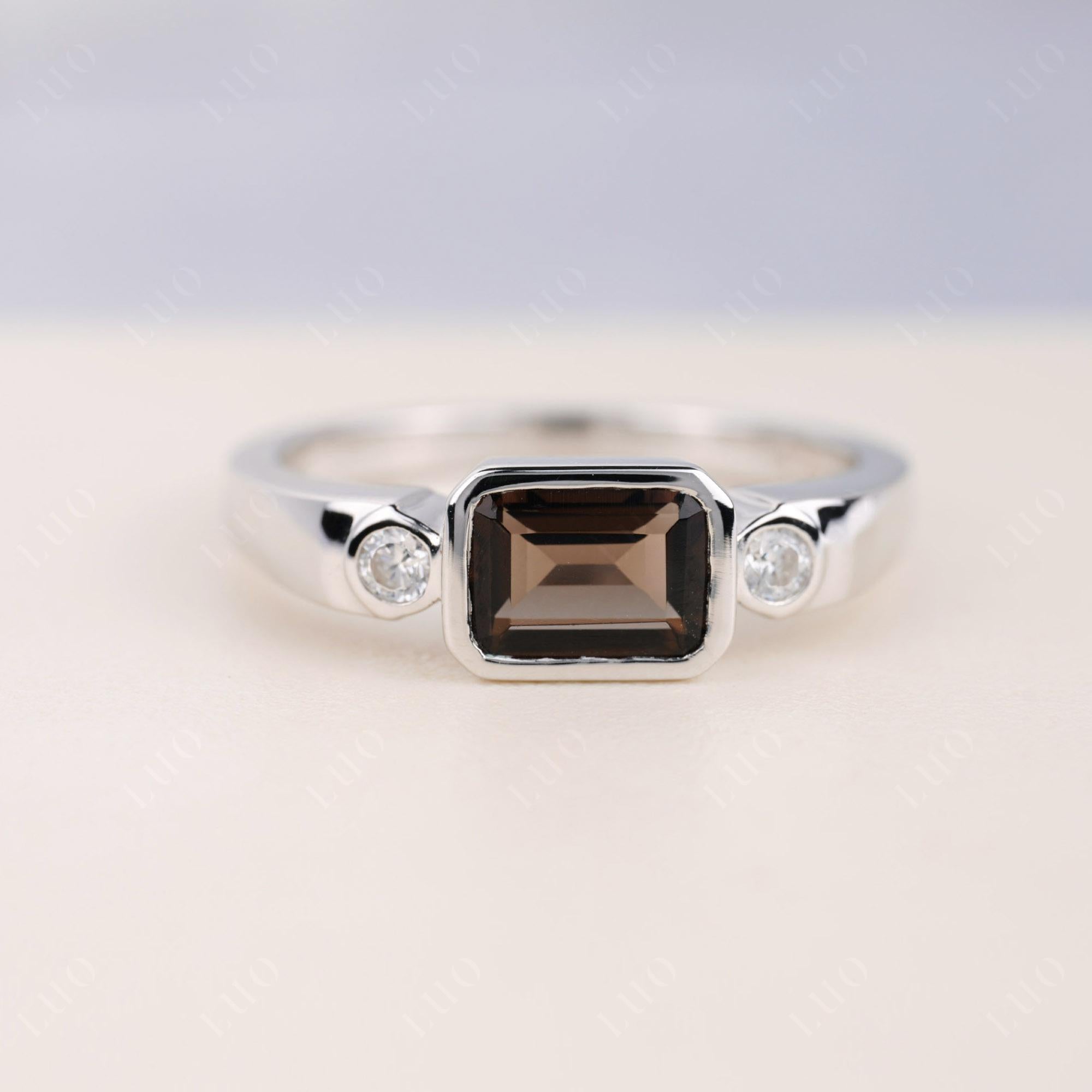 Antique Style Smoky Quartz East West Ring - LUO Jewelry 