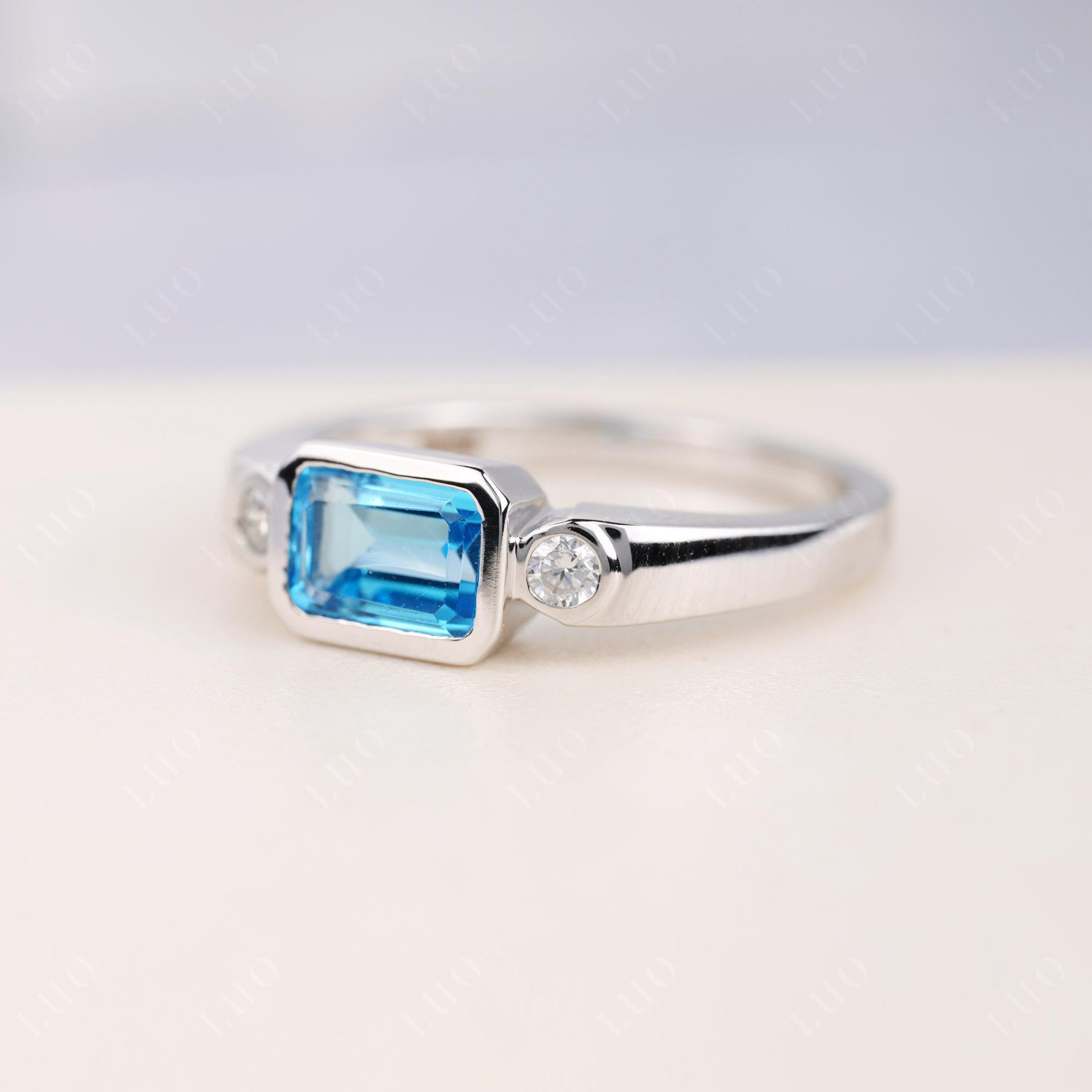 Swiss Blue Topaz Bezel Emerald Cut Ring - LUO Jewelry 