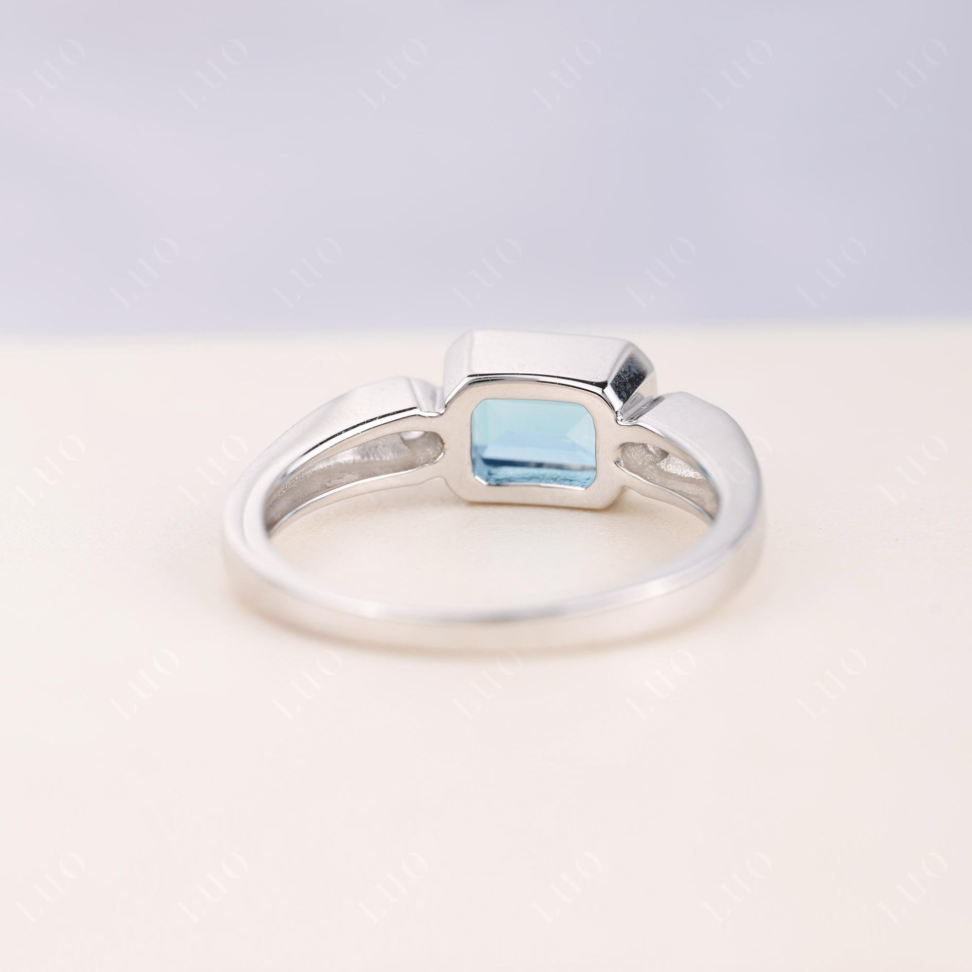 Swiss Blue Topaz Bezel Emerald Cut Ring - LUO Jewelry 