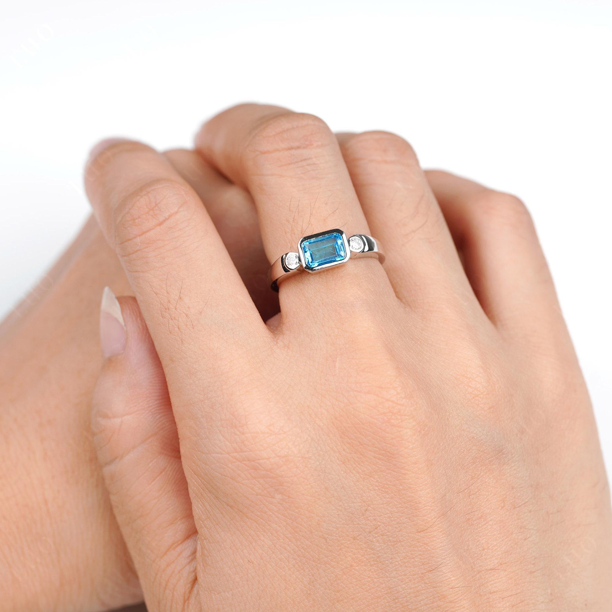 Swiss Blue Topaz Bezel Emerald Cut Ring - LUO Jewelry 