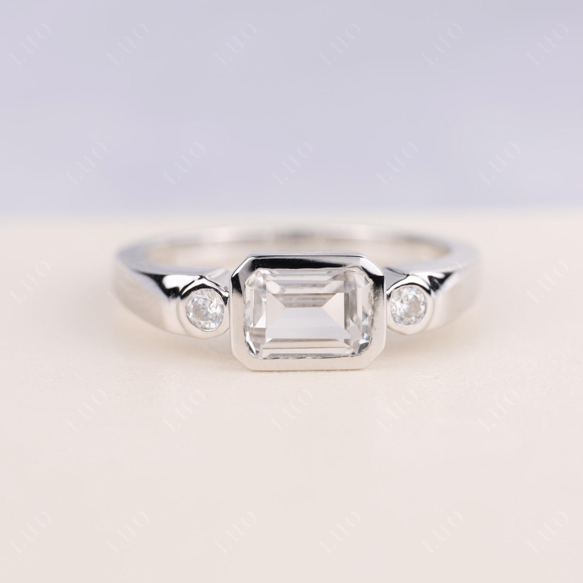 White Topaz Bezel Emerald Cut Ring - LUO Jewelry 