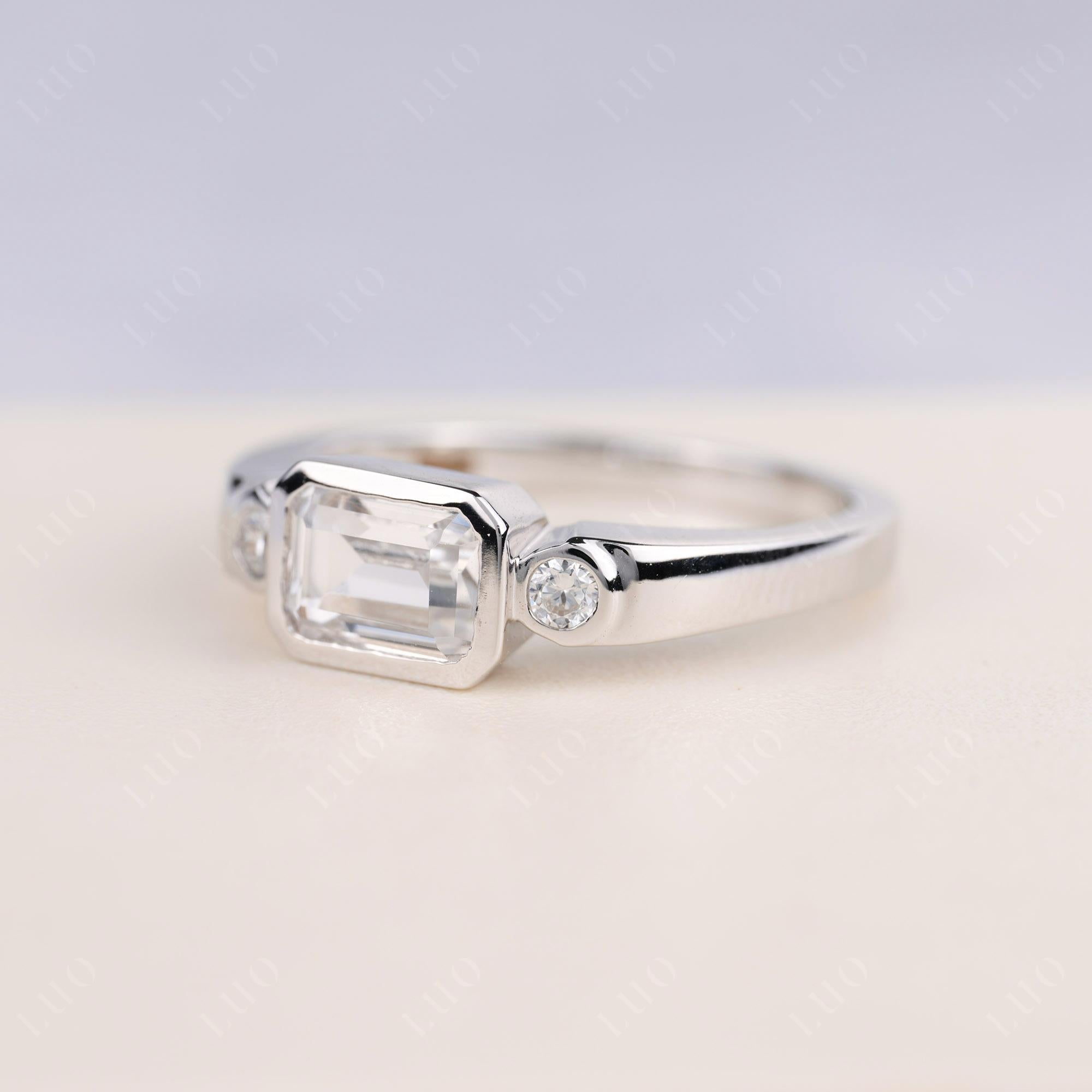 White Topaz Bezel Emerald Cut Ring - LUO Jewelry 