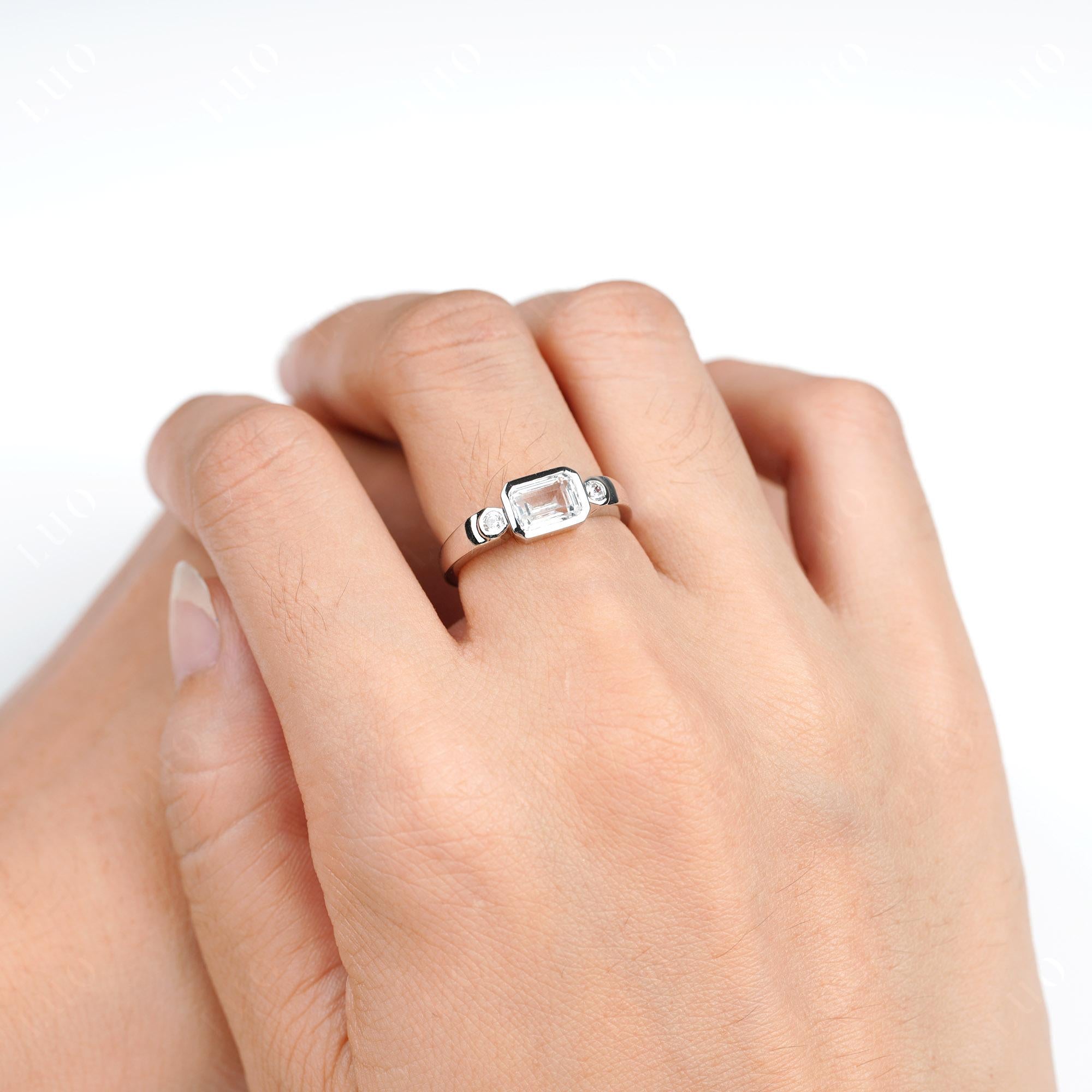 White Topaz Bezel Emerald Cut Ring - LUO Jewelry 