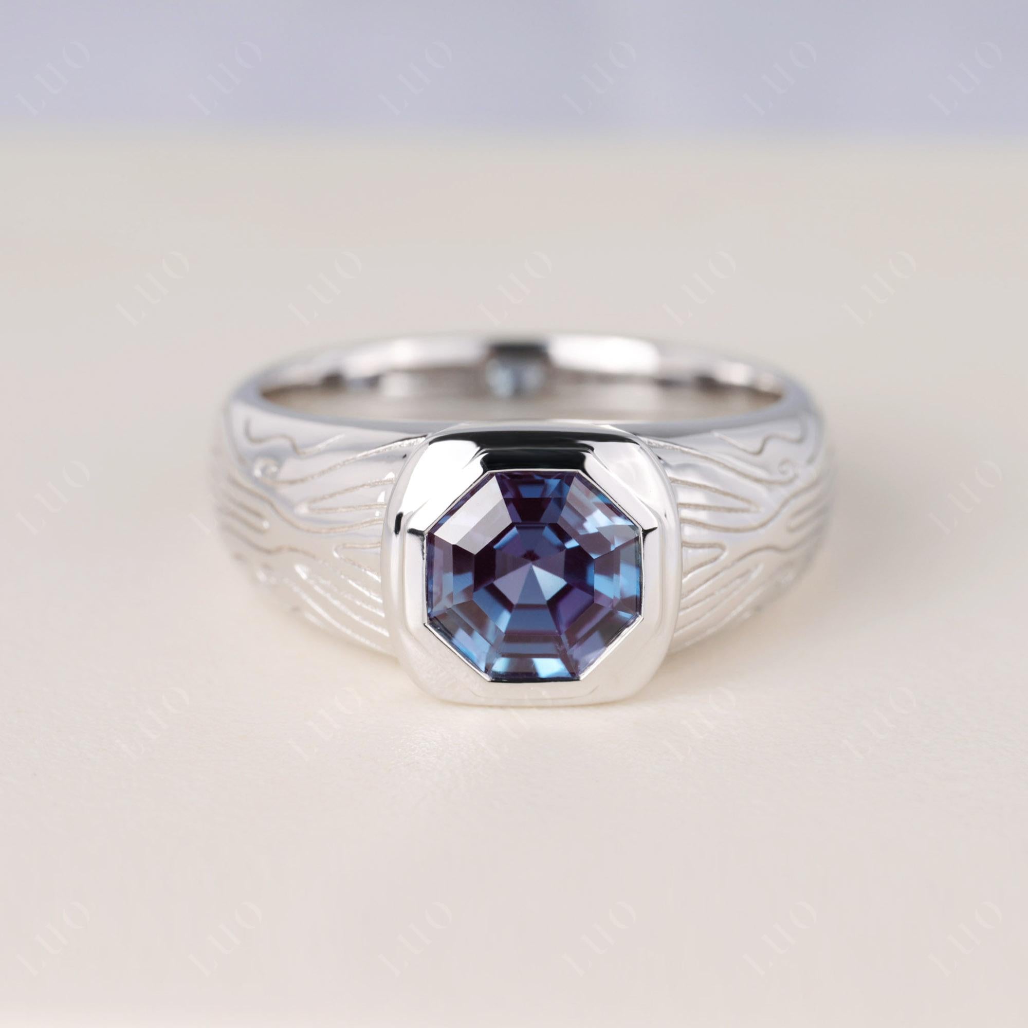 Cracked Rock Pattern Alexandrite Ring for Men - LUO Jewelry 