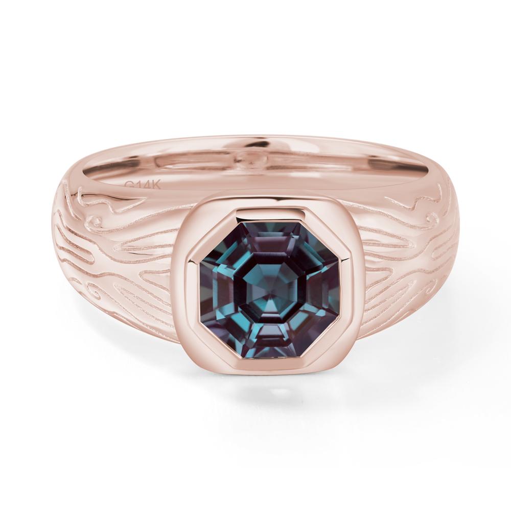 Cracked Rock Pattern Alexandrite Ring for Men - LUO Jewelry #metal_14k rose gold