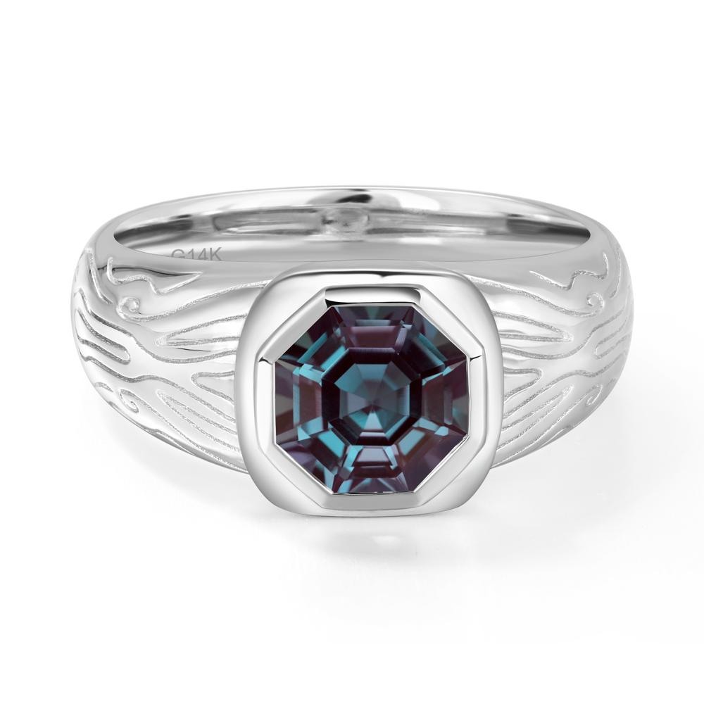 Cracked Rock Pattern Alexandrite Ring for Men - LUO Jewelry #metal_14k white gold