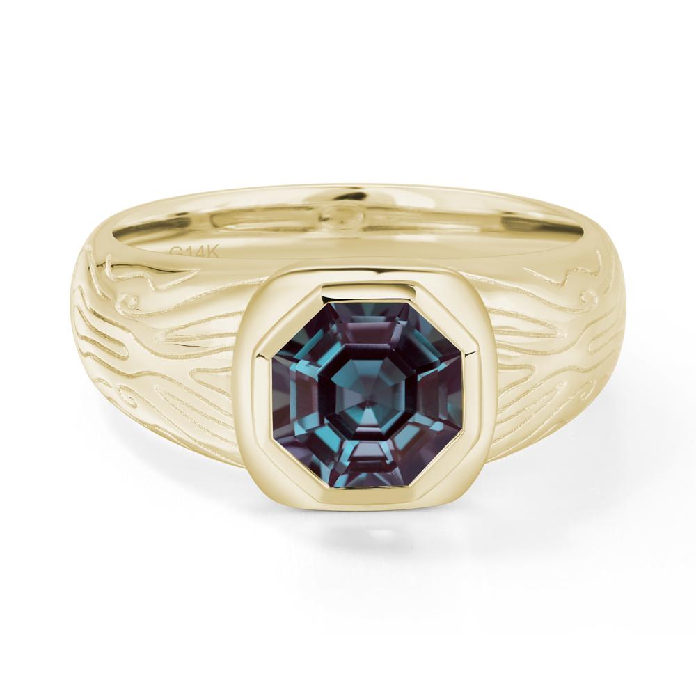 Cracked Rock Pattern Alexandrite Ring for Men - LUO Jewelry #metal_14k yellow gold