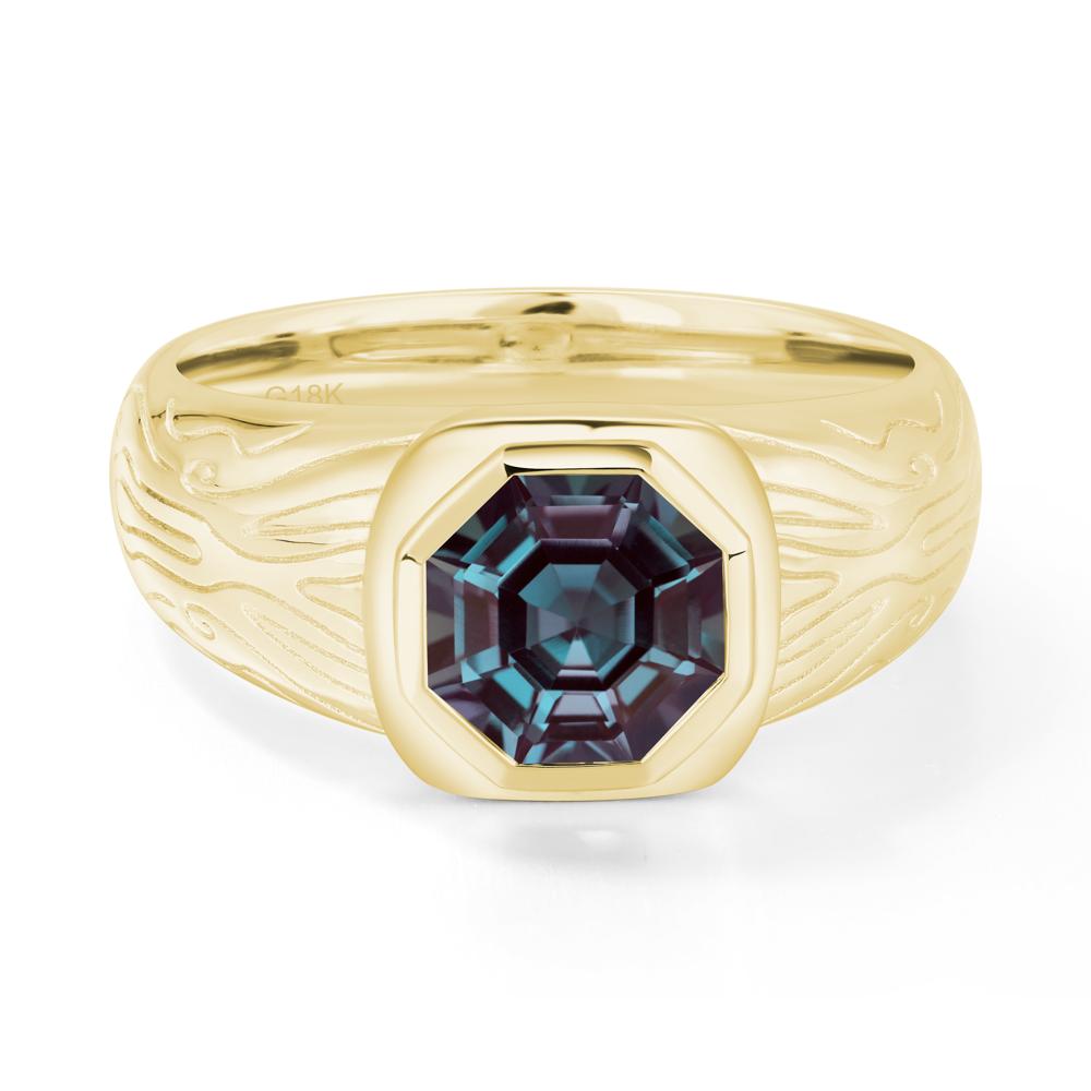 Cracked Rock Pattern Alexandrite Ring for Men - LUO Jewelry #metal_18k yellow gold