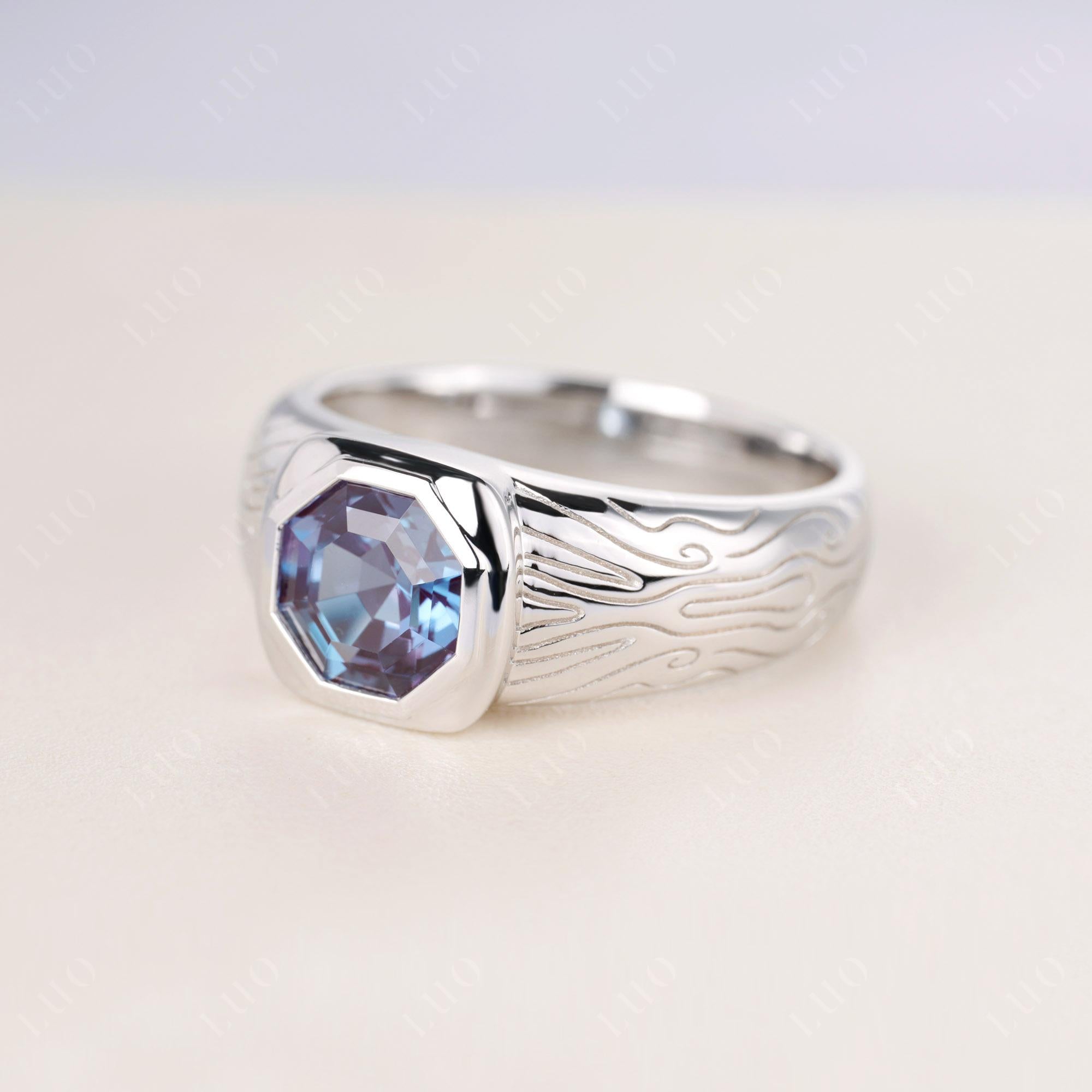 Cracked Rock Pattern Alexandrite Ring for Men - LUO Jewelry 