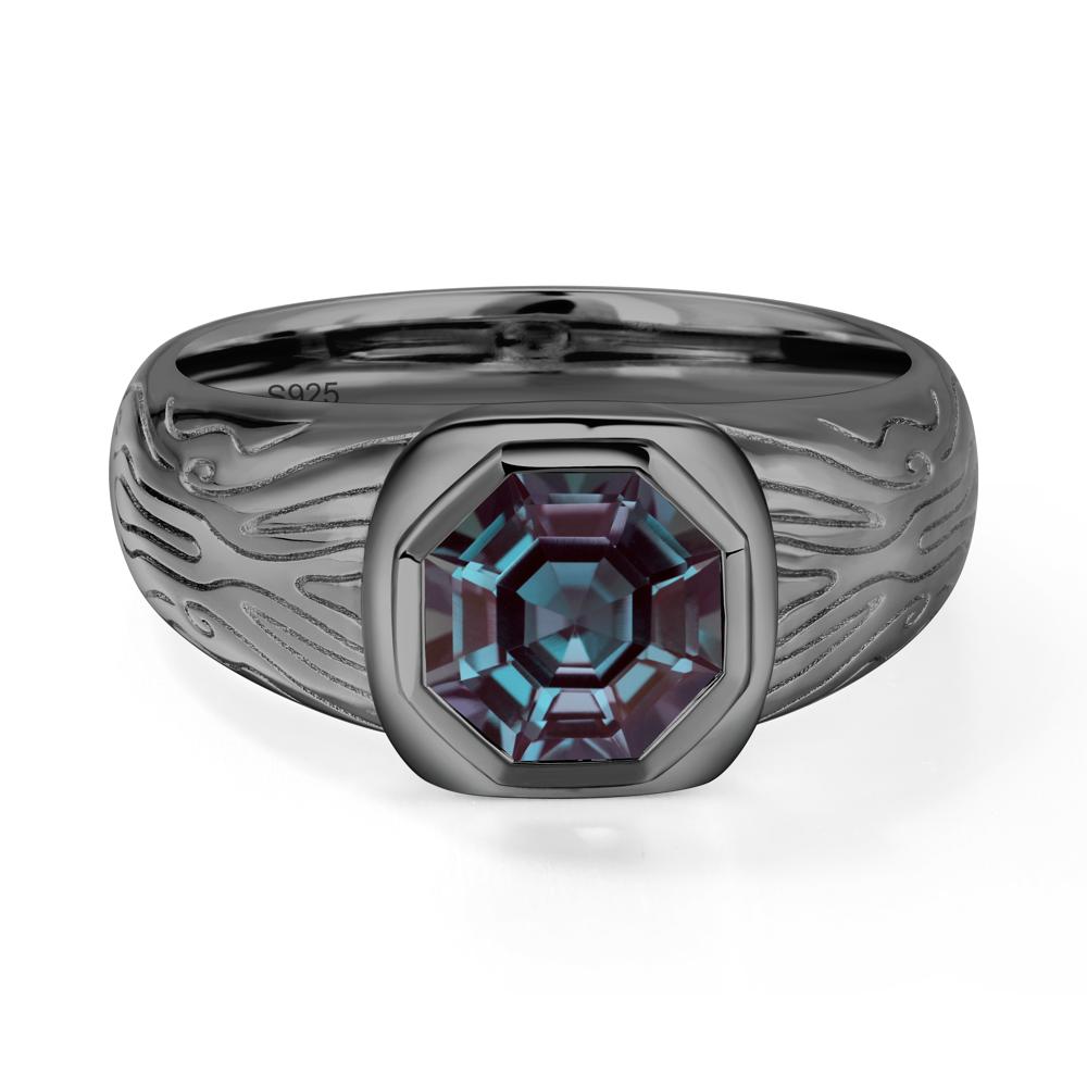 Cracked Rock Pattern Alexandrite Ring for Men - LUO Jewelry #metal_black finish sterling silver