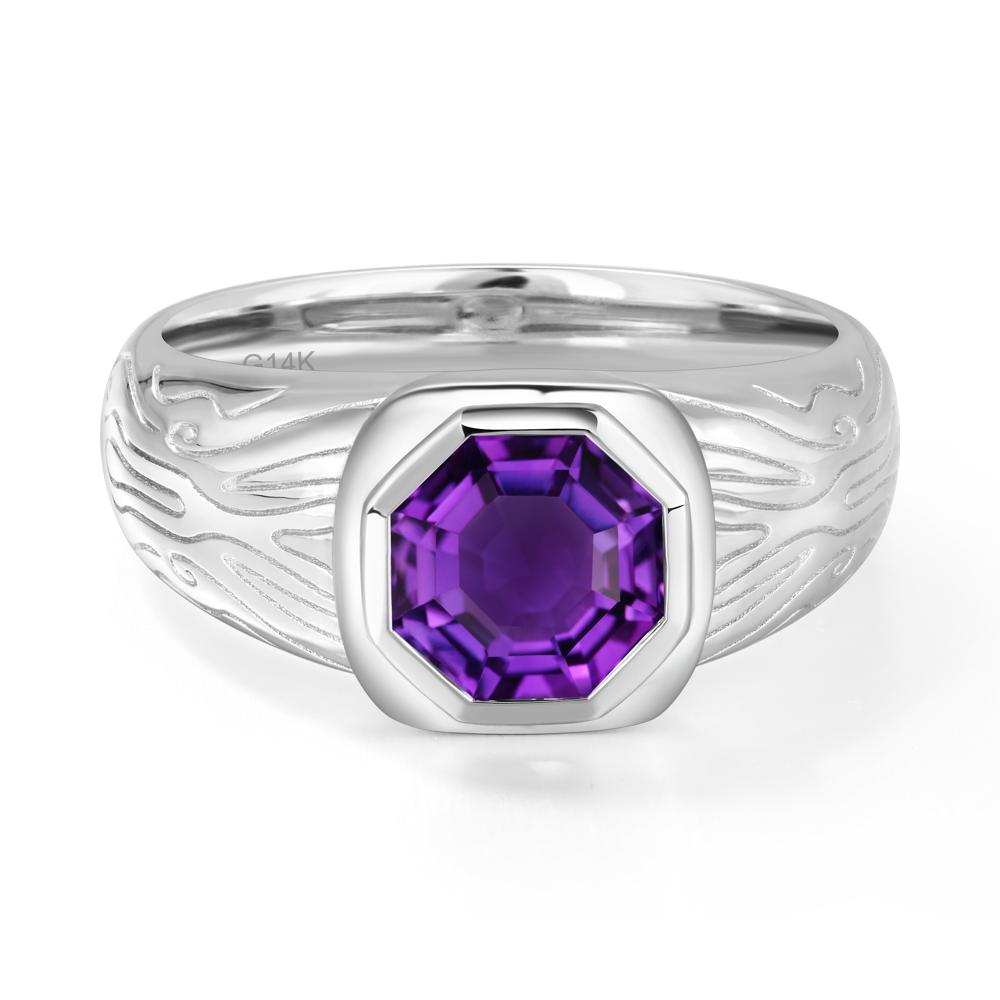 Octagon Cut Amethyst Ring for Men - LUO Jewelry #metal_14k white gold