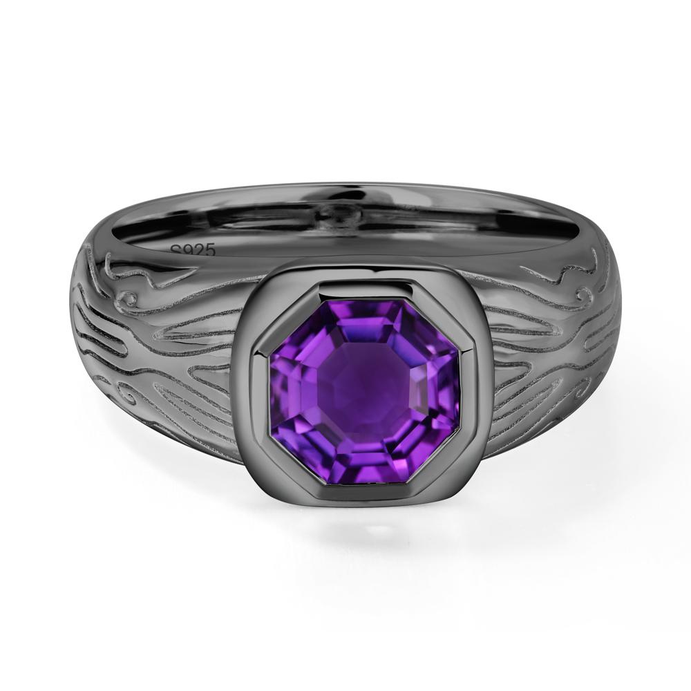 Octagon Cut Amethyst Ring for Men - LUO Jewelry #metal_black finish sterling silver