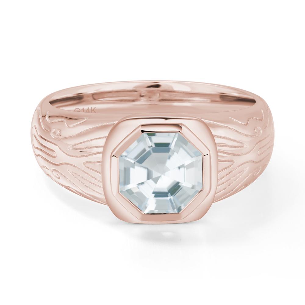 Cracked Rock Pattern Aquamarine Ring for Men - LUO Jewelry #metal_14k rose gold