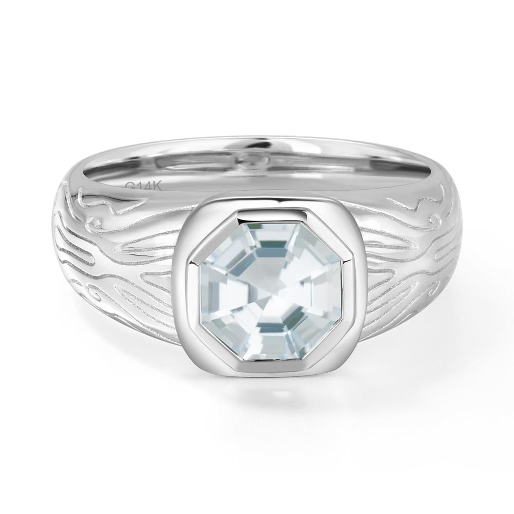 Cracked Rock Pattern Aquamarine Ring for Men - LUO Jewelry #metal_14k white gold