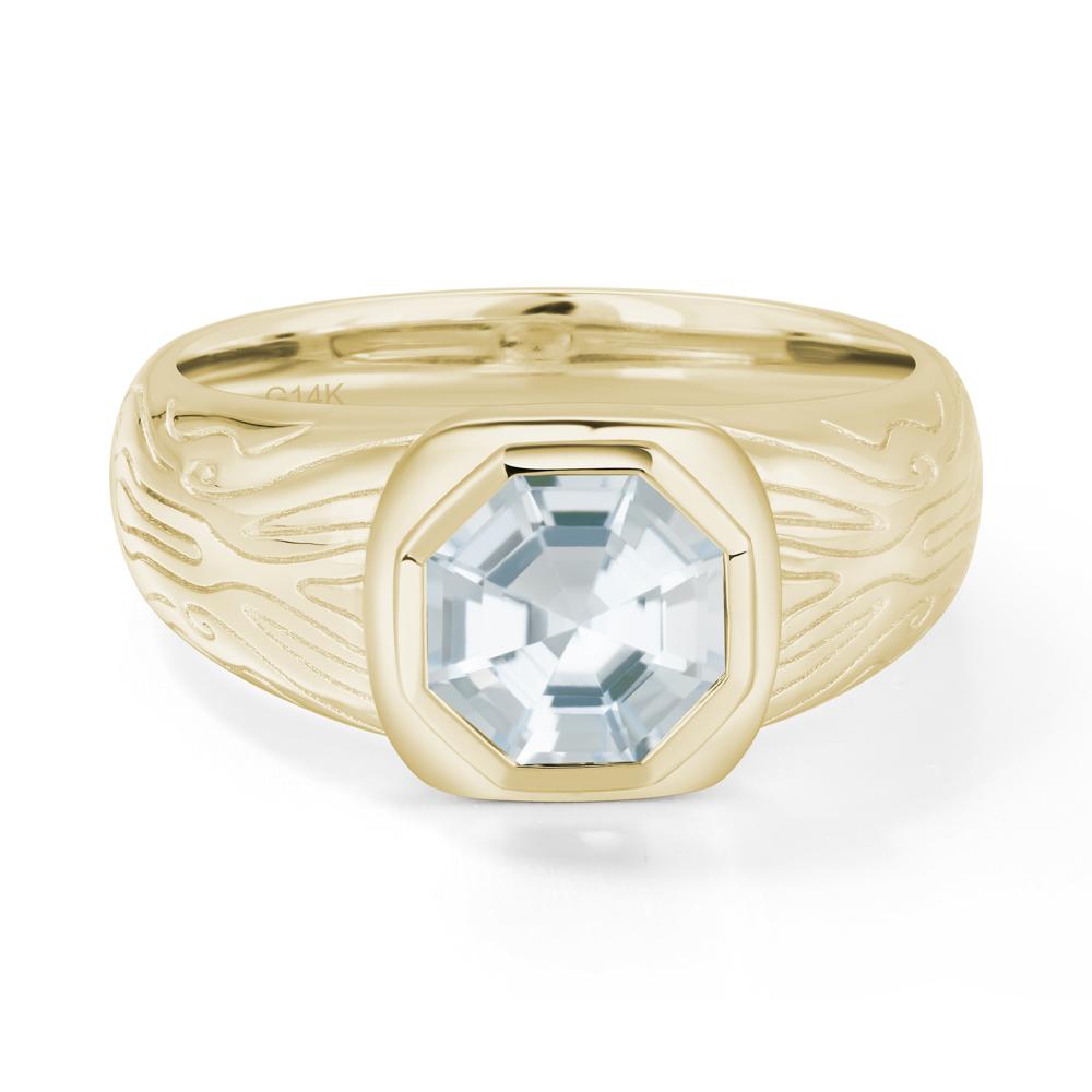 Cracked Rock Pattern Aquamarine Ring for Men - LUO Jewelry #metal_14k yellow gold