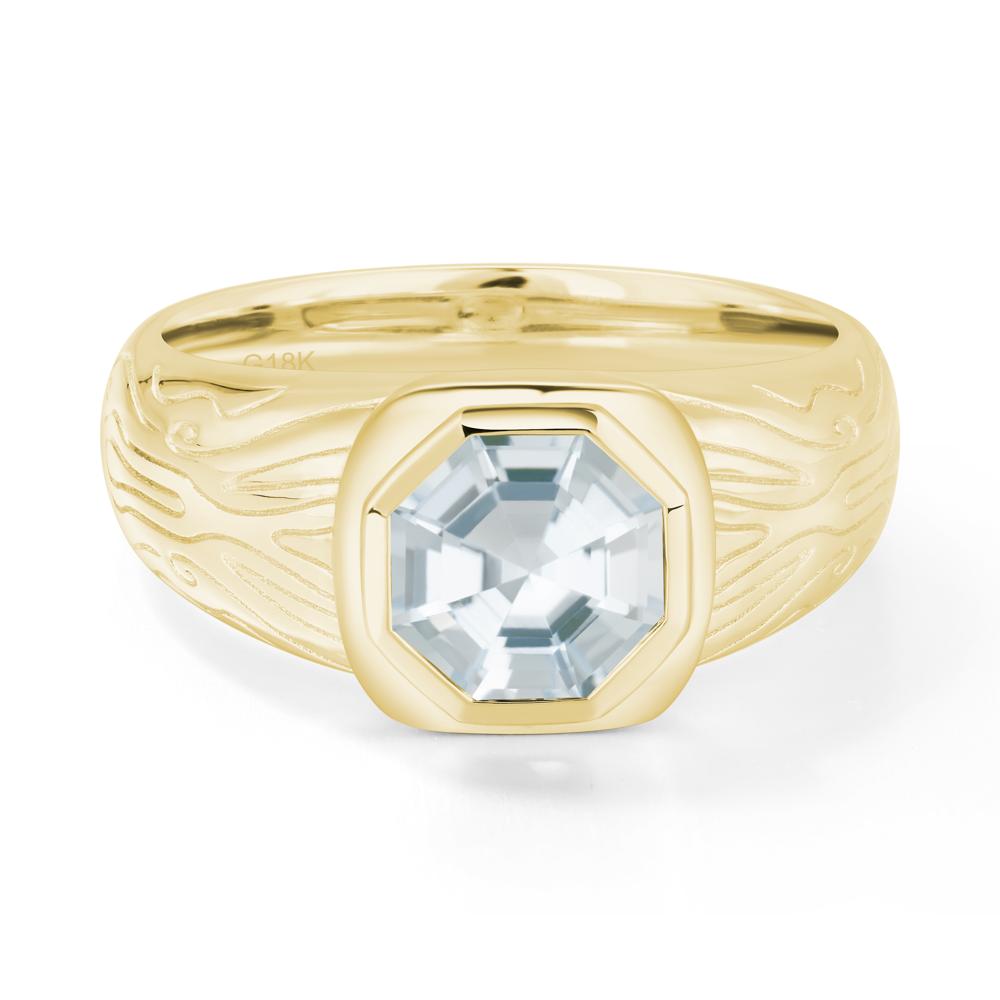 Cracked Rock Pattern Aquamarine Ring for Men - LUO Jewelry #metal_18k yellow gold