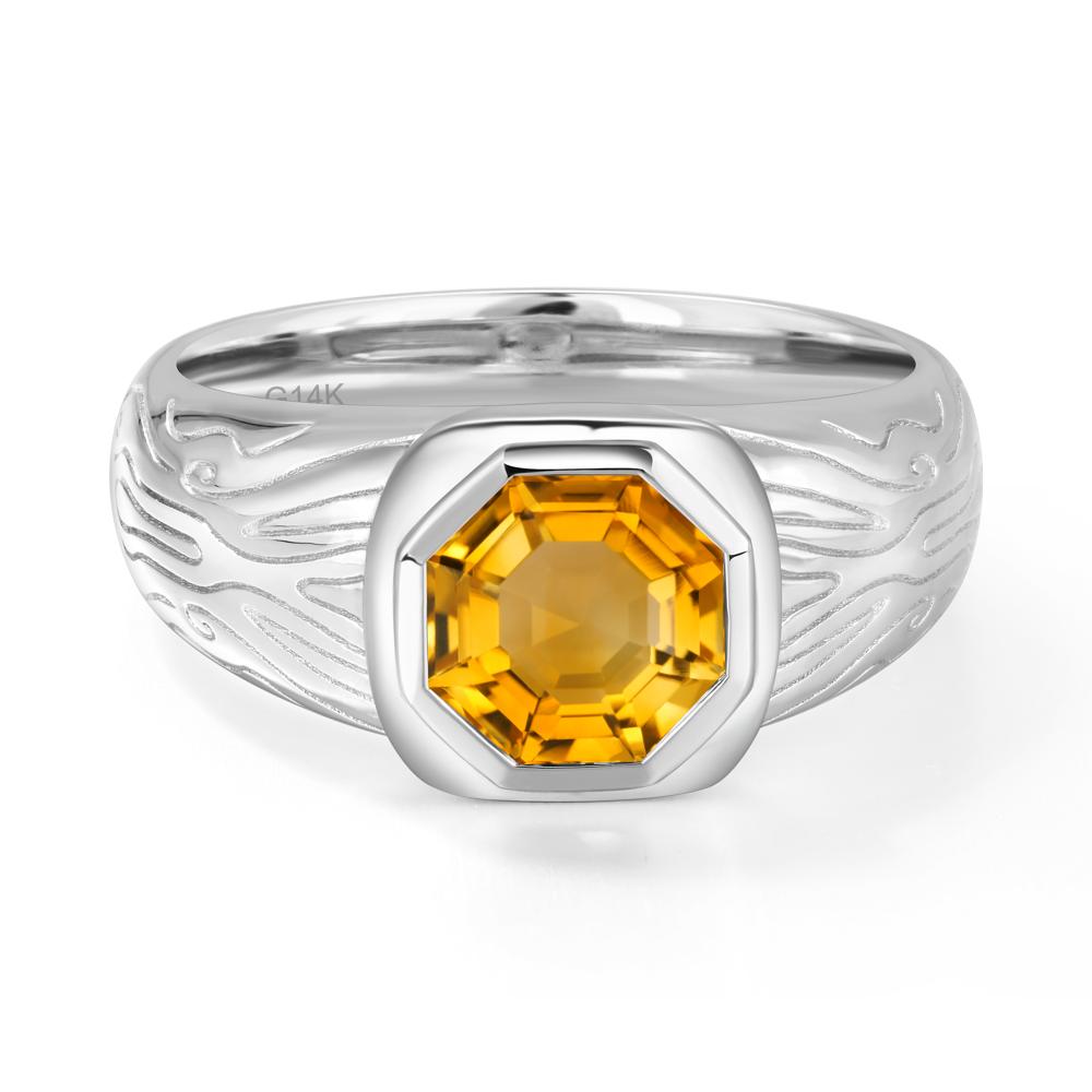 Cracked Rock Pattern Citrine Ring for Men - LUO Jewelry #metal_14k white gold