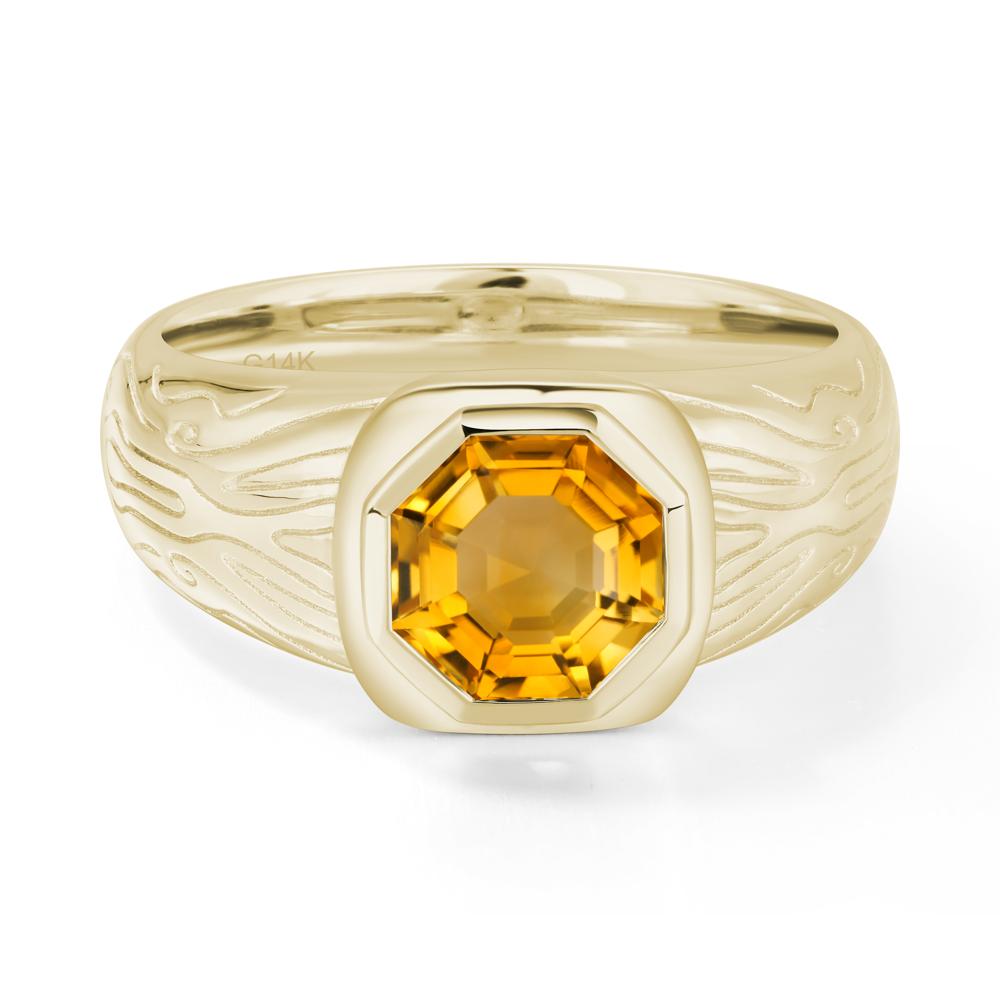 Cracked Rock Pattern Citrine Ring for Men - LUO Jewelry #metal_14k yellow gold