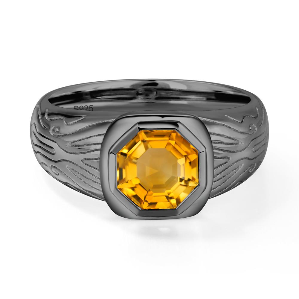 Cracked Rock Pattern Citrine Ring for Men - LUO Jewelry #metal_black finish sterling silver